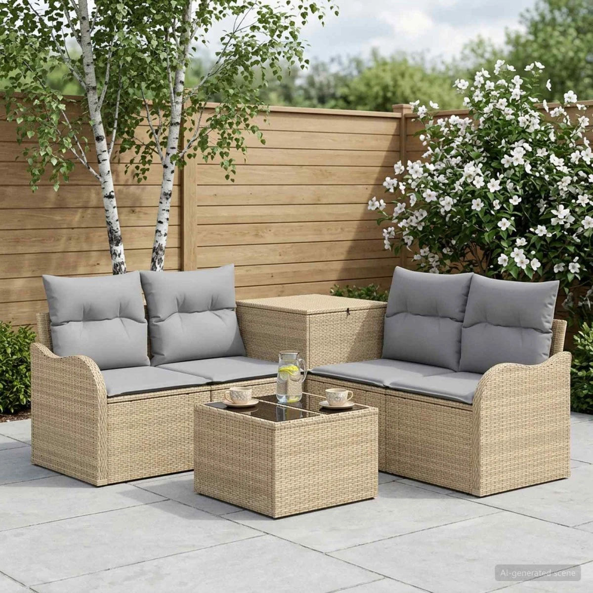 vidaXL Havemøbelsæt 6 dele i polyrattan - Beige & Lys Grå
