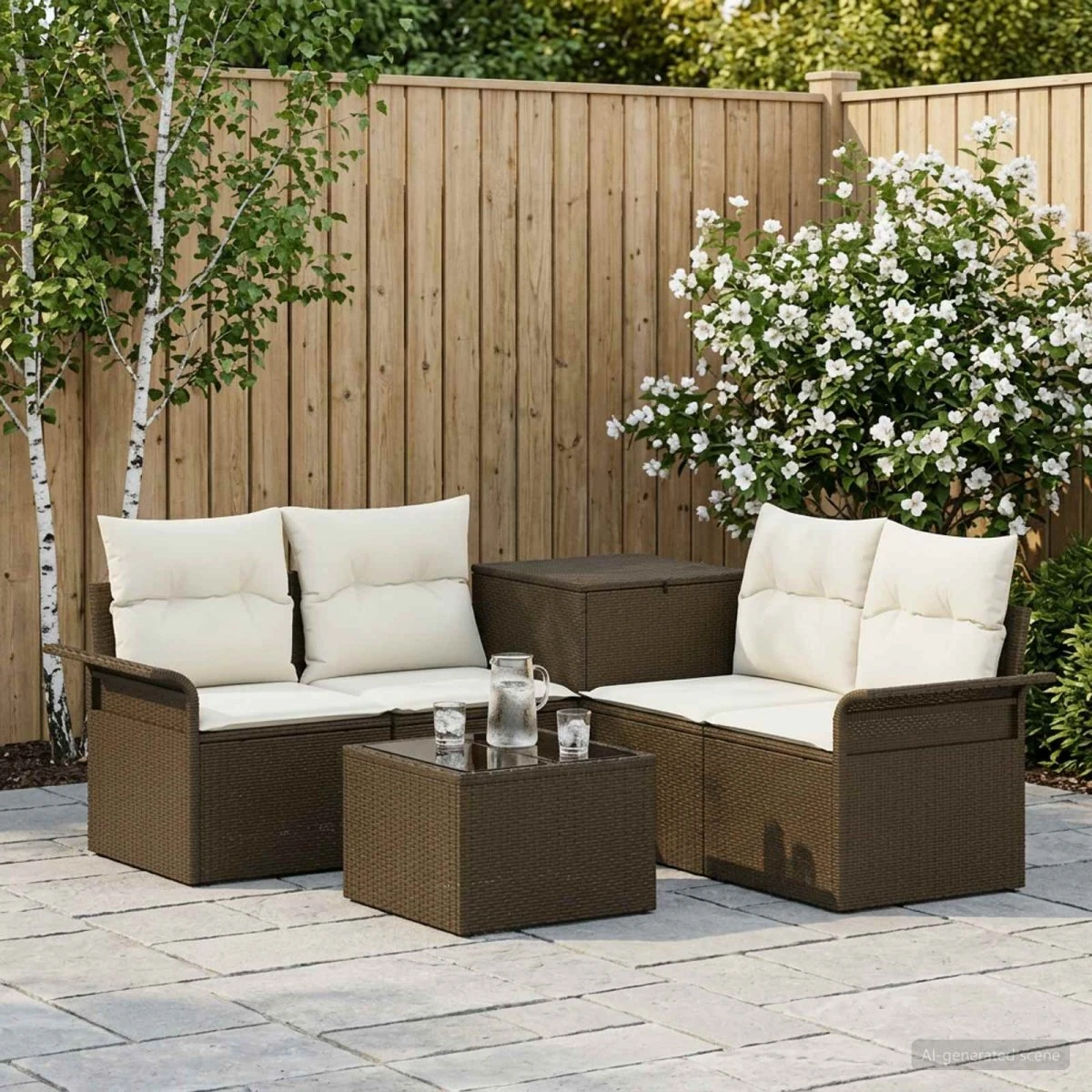 vidaXL Sofa Sæt 6 dele, 4-personers, Brun/Cremehvid