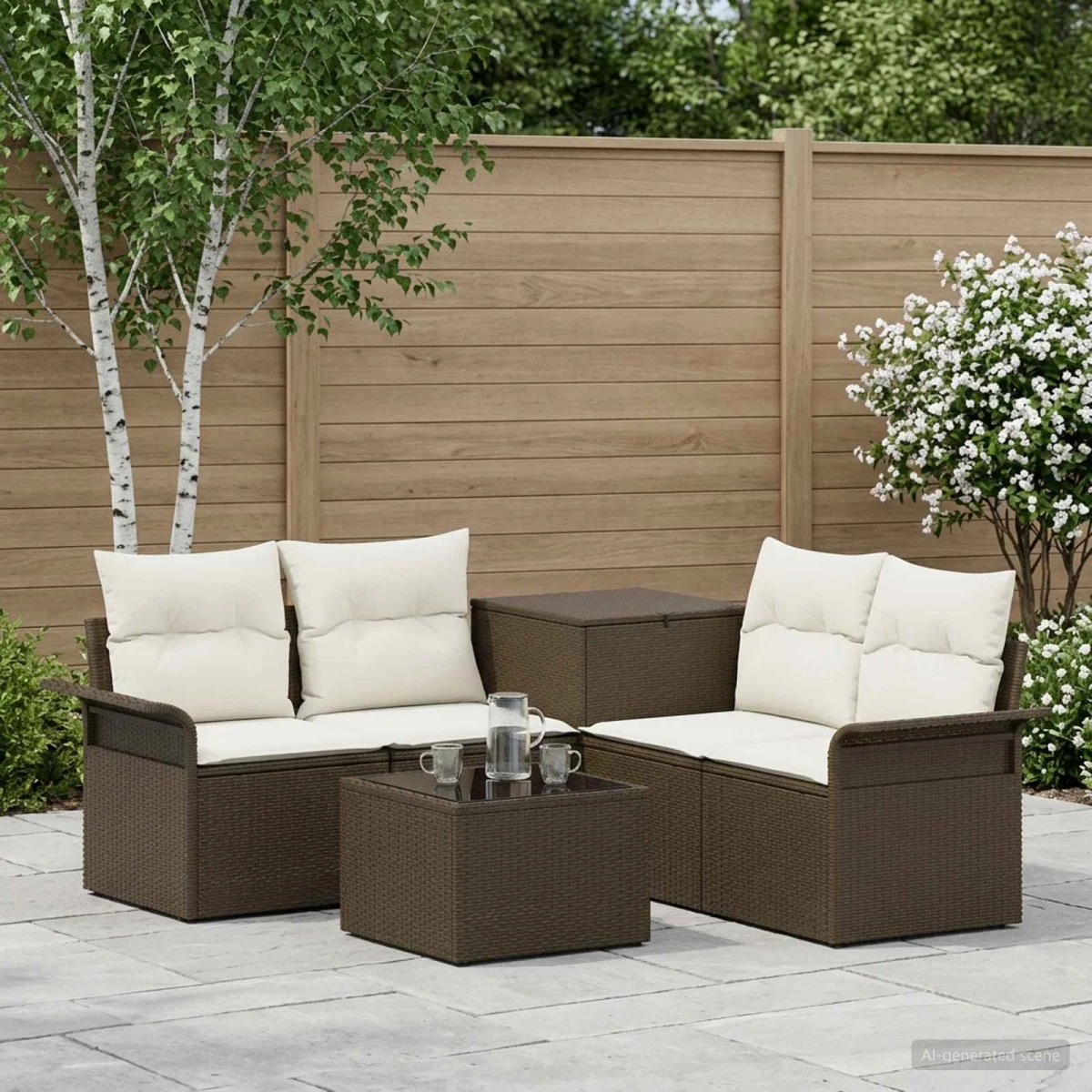 vidaXL Sofa Sæt 6 dele, 4-personers, Brun/Cremehvid