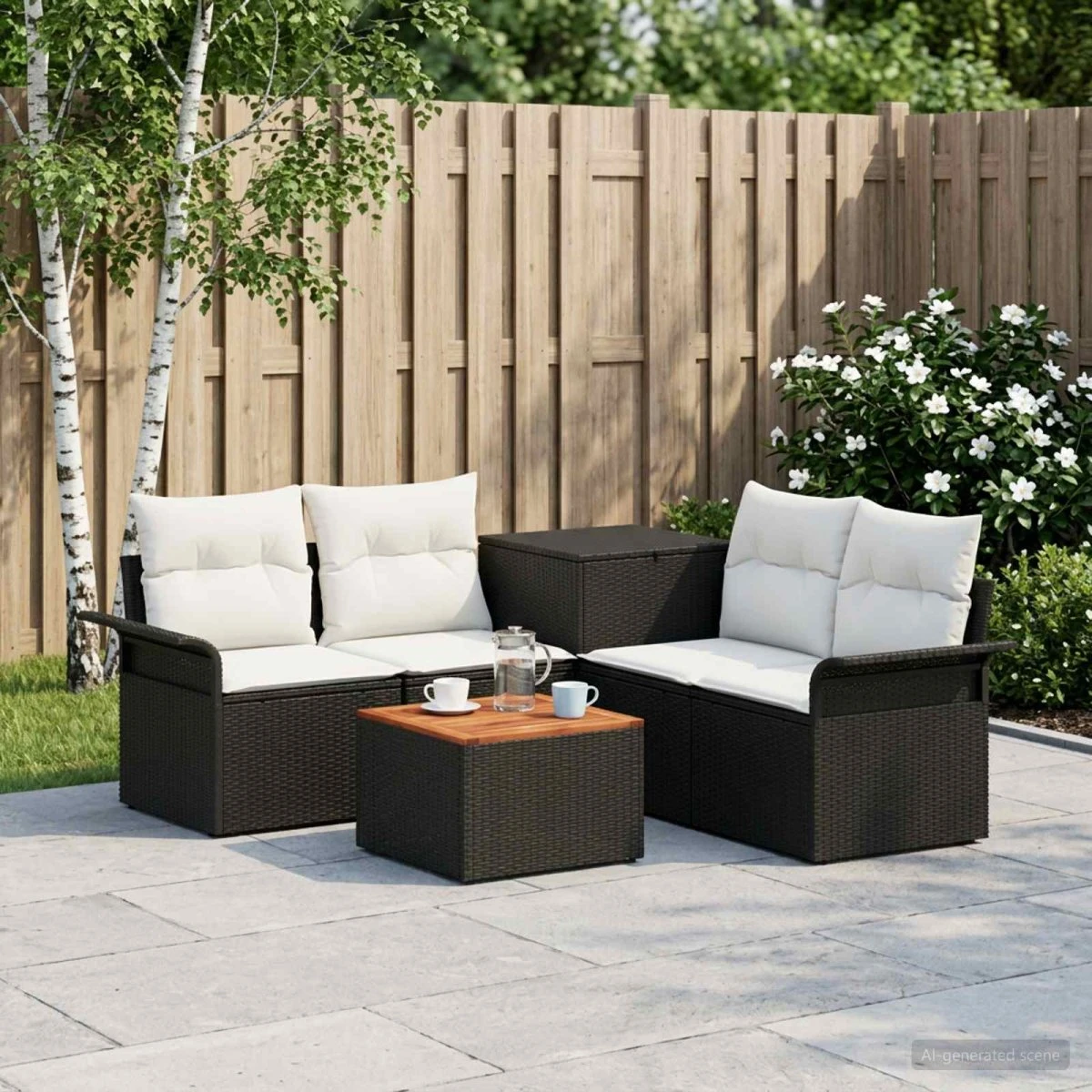 vidaXL Sofa Sæt 6 dele, 4-personers, Sort/Cremehvid