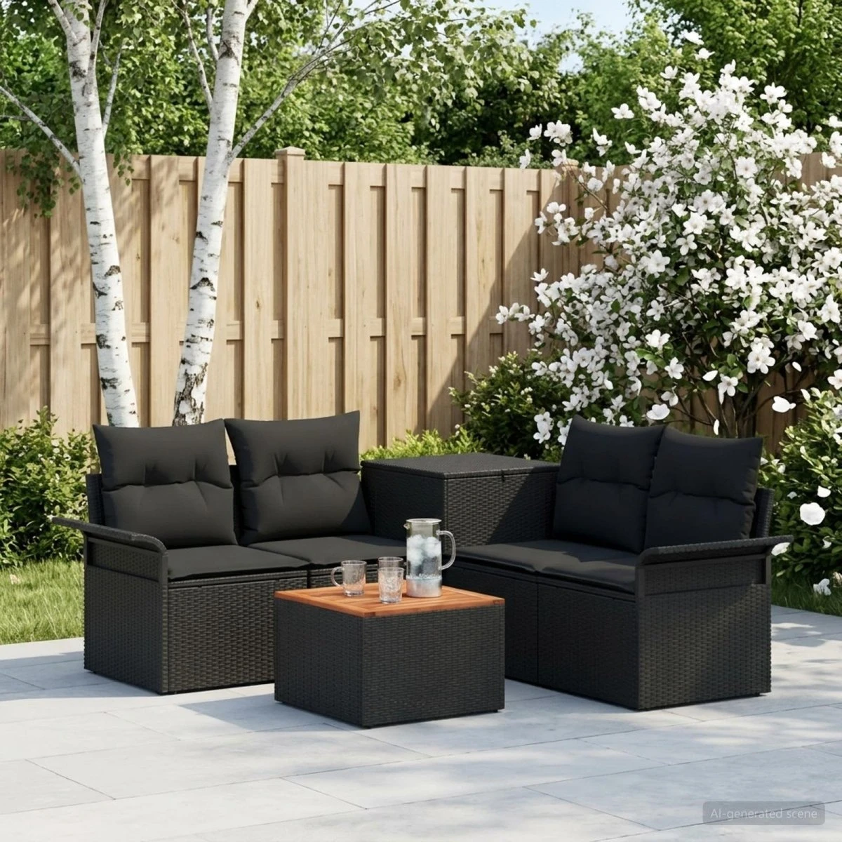 vidaXL Sofa Sæt 6 stk. 4-personers Sort Poly Rattan og Stål