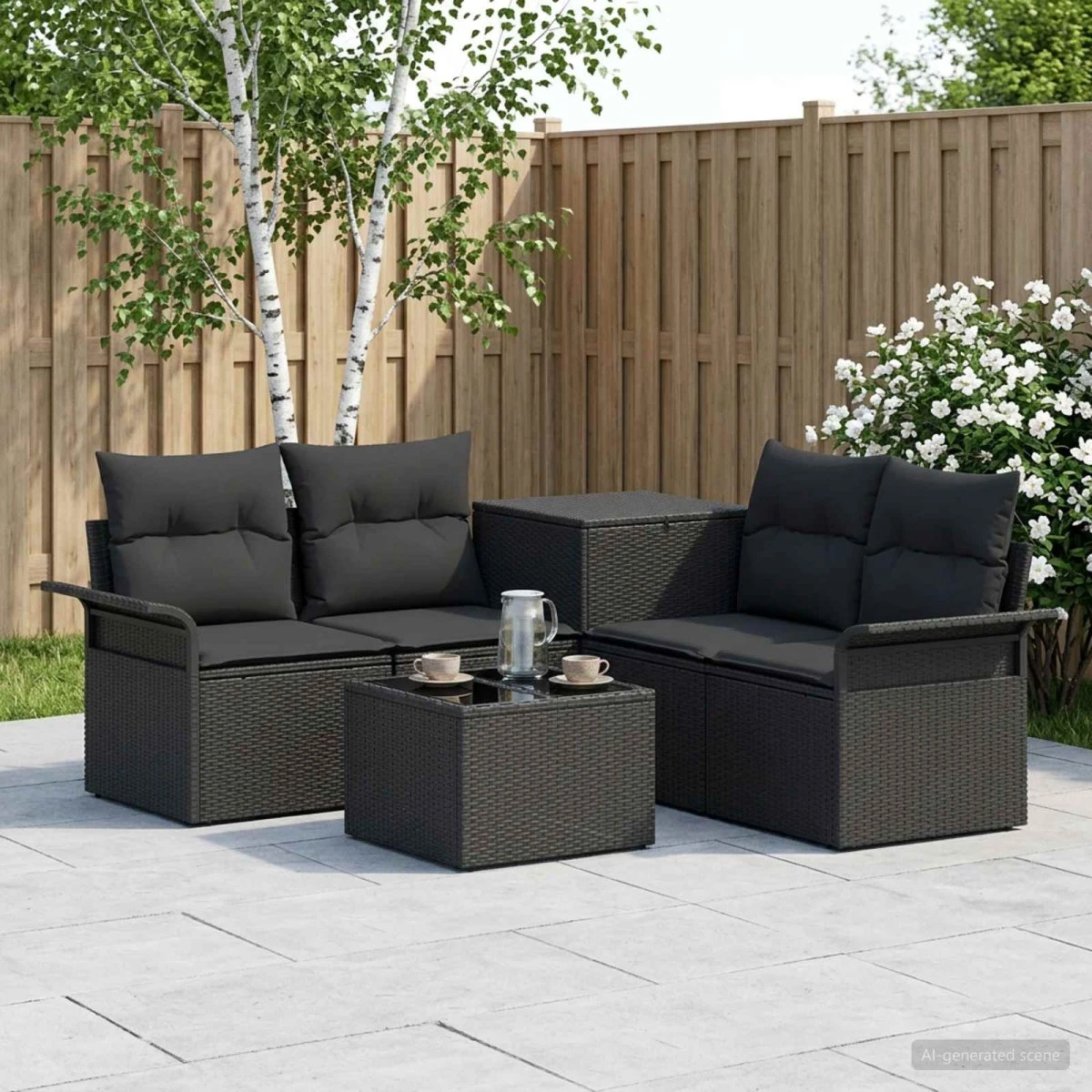 vidaXL Sofa Sæt 6 stk. 4-personers Sort Poly Rattan og Stål