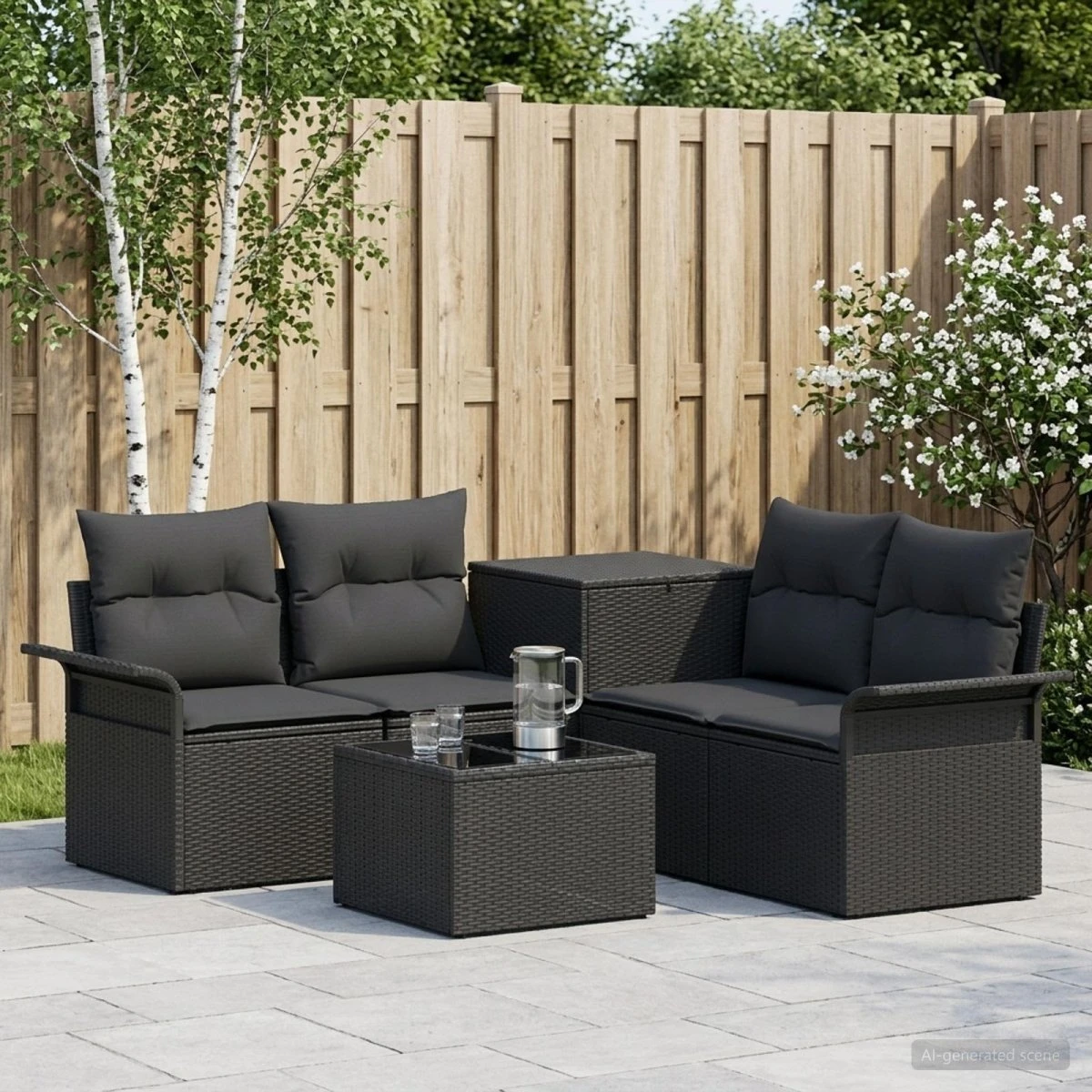 vidaXL Sofa Sæt 6 dele 4-personers i sort poly rattan og stål
