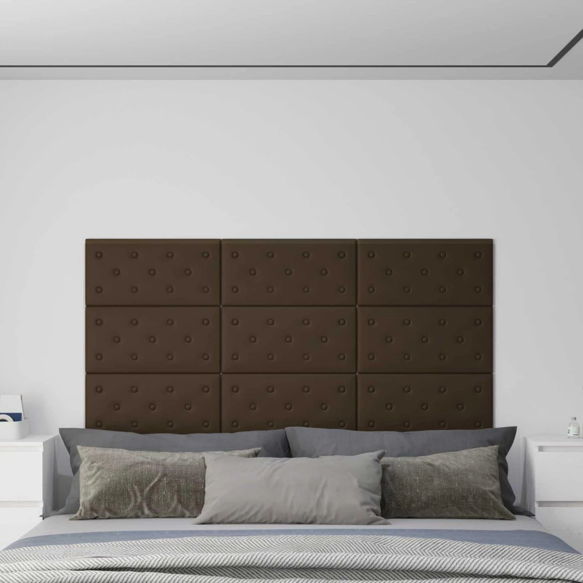 vidaXL Væghovedgærde 12 stk. Brun Faux læder 60x30 cm
