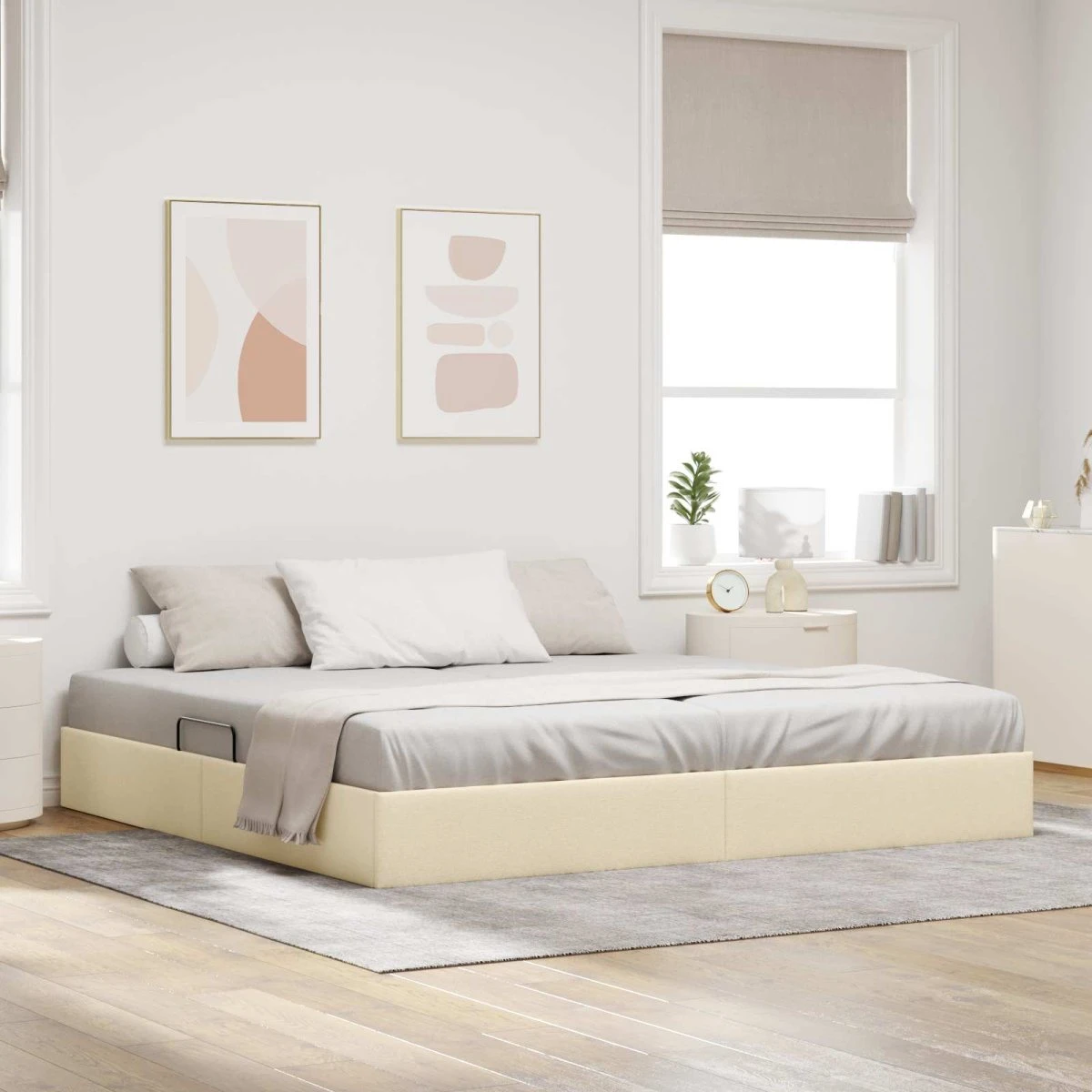 vidaXL Ottoman Sengestel med opbevaring, Creme, 200 x 200 cm