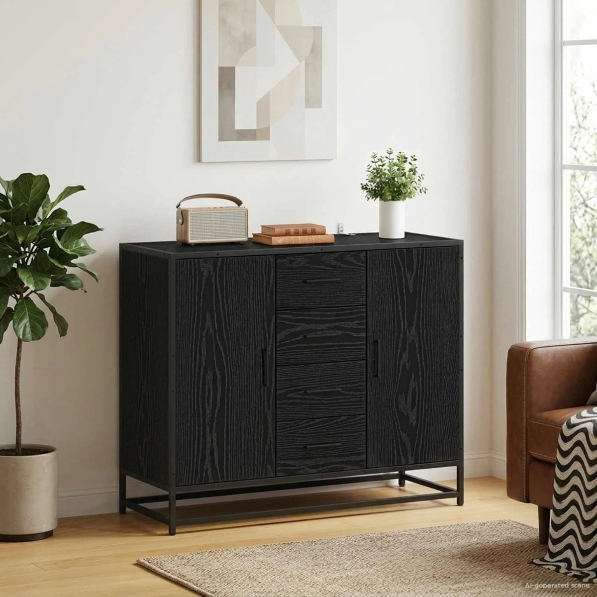 vidaXL Sideboard Sort Eg 92 x 35 x 76 cm