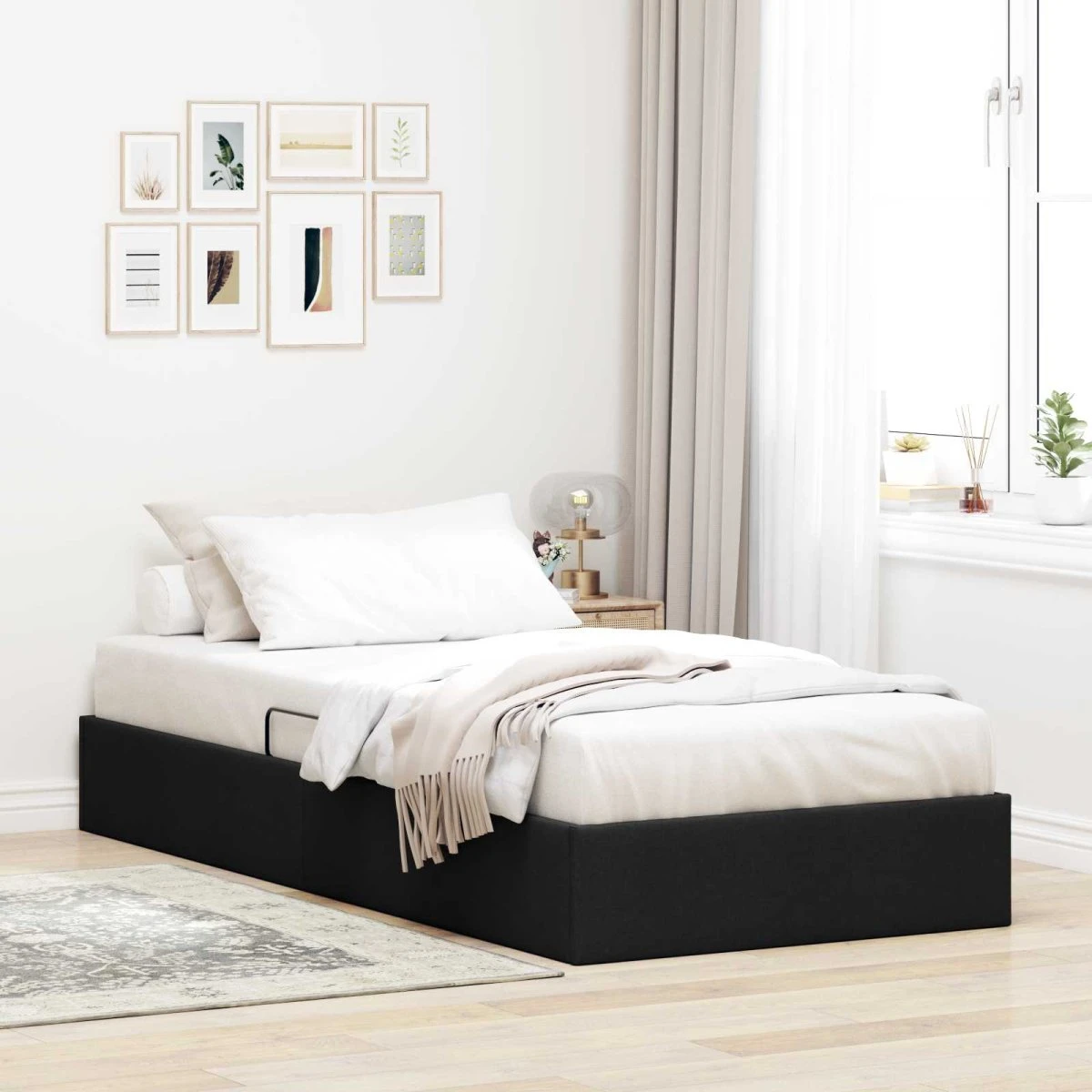 vidaXL Ottoman Sengestel med opbevaring, Sort, 90 x 190 cm
