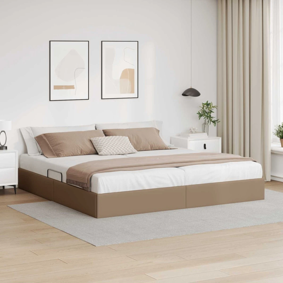 vidaXL Ottoman Sengestel Cappuccino 200 x 200 cm Kunstlæder