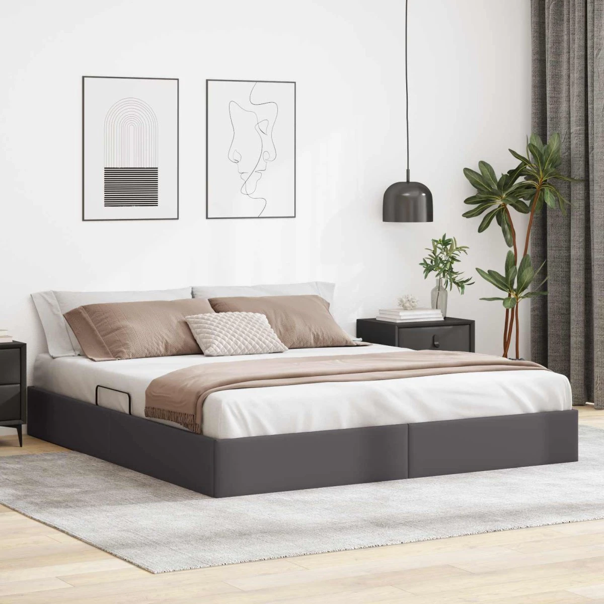 vidaXL Ottoman Sengestel med opbevaring, Grå, 180 x 200 cm