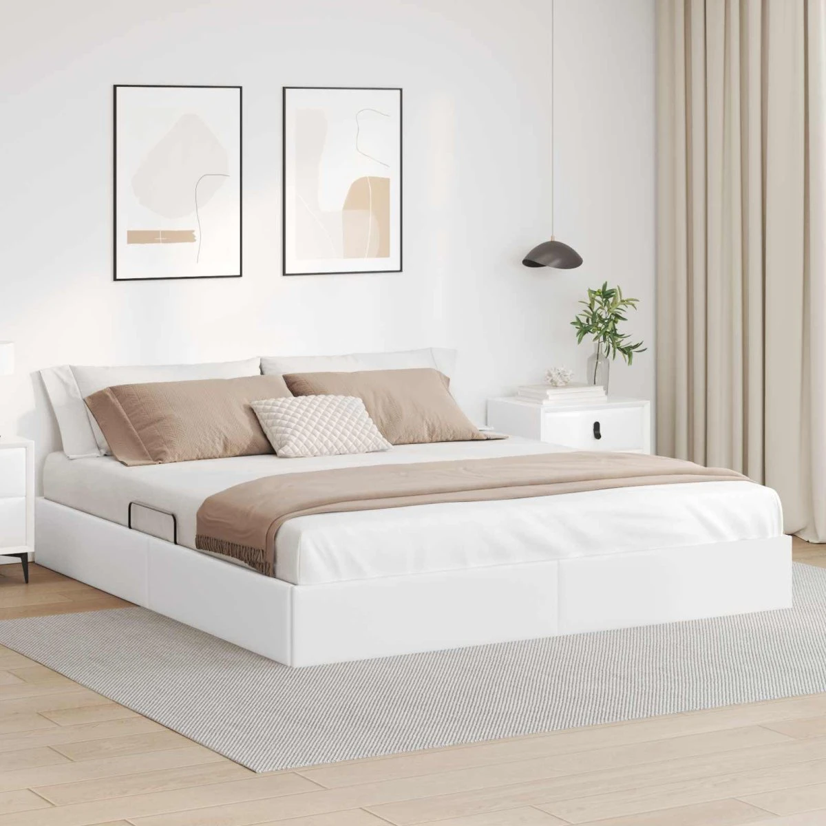 vidaXL Ottoman Sengestel 180 x 200 cm i hvidt kunstlæder