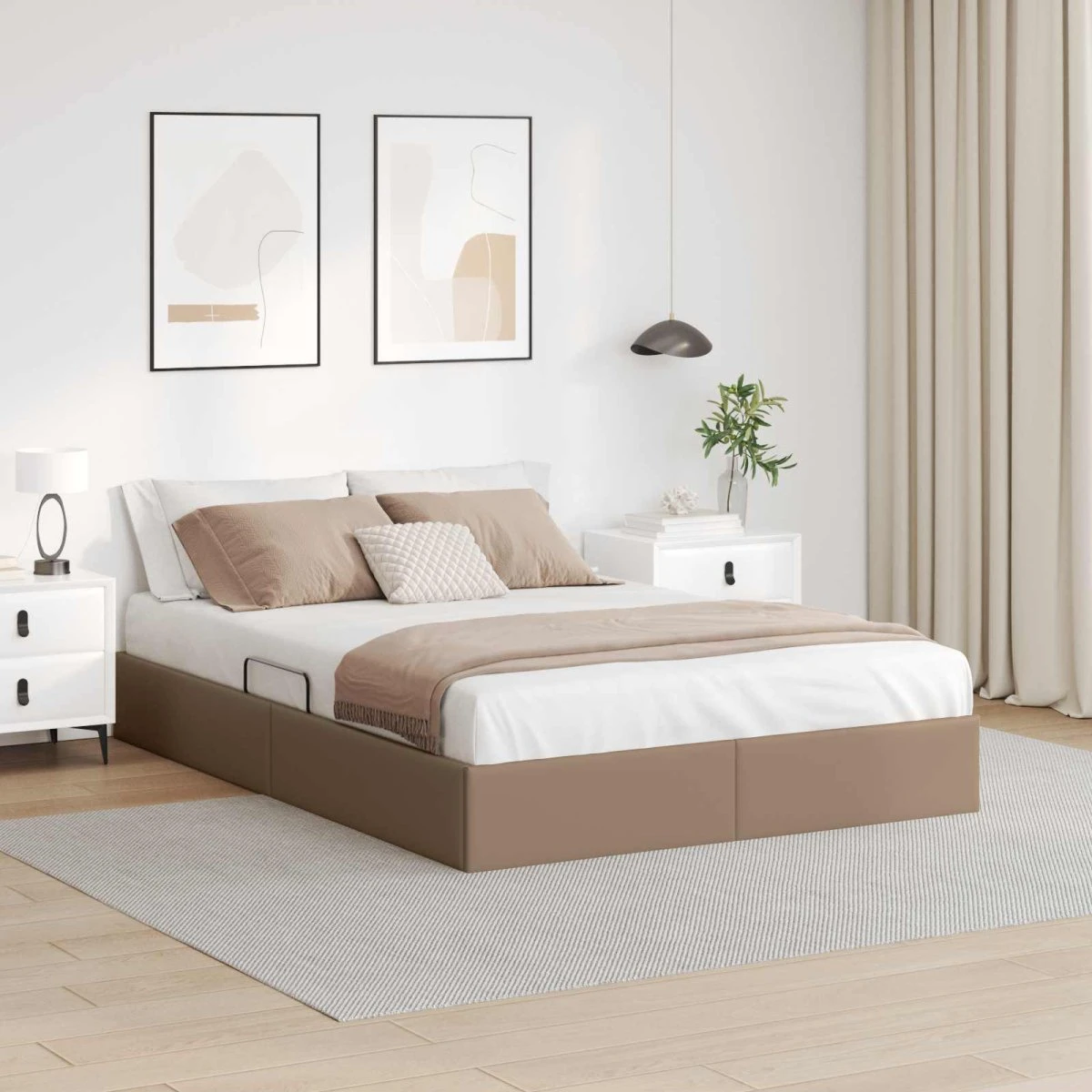 vidaXL Ottoman Sengestel i Kunstlæder, Cappuccino, 140 x 200 cm