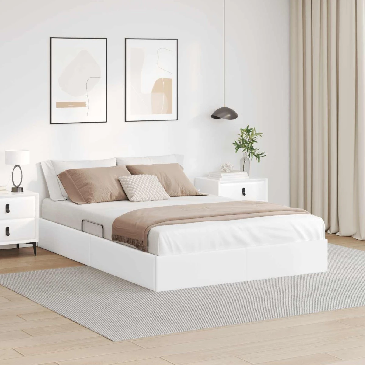 vidaXL Ottoman Sengestel i Kunstlæder, Hvid, 140 x 200 cm