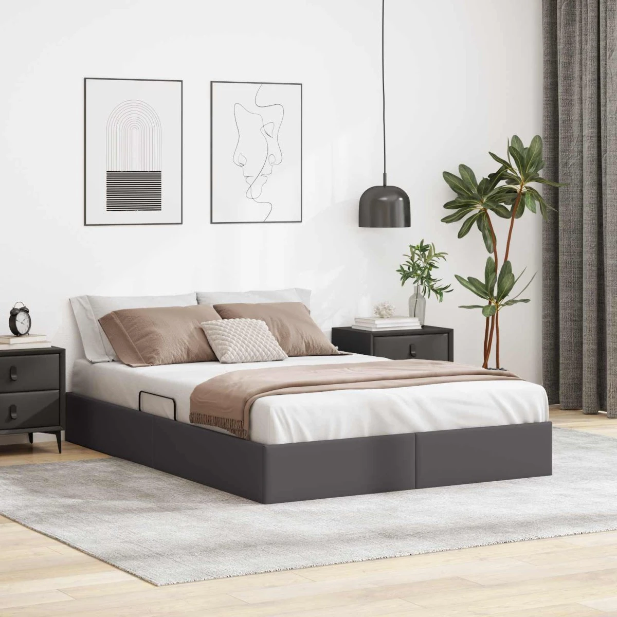 vidaXL Ottoman Sengestel med opbevaring, Grå, 140 x 190 cm