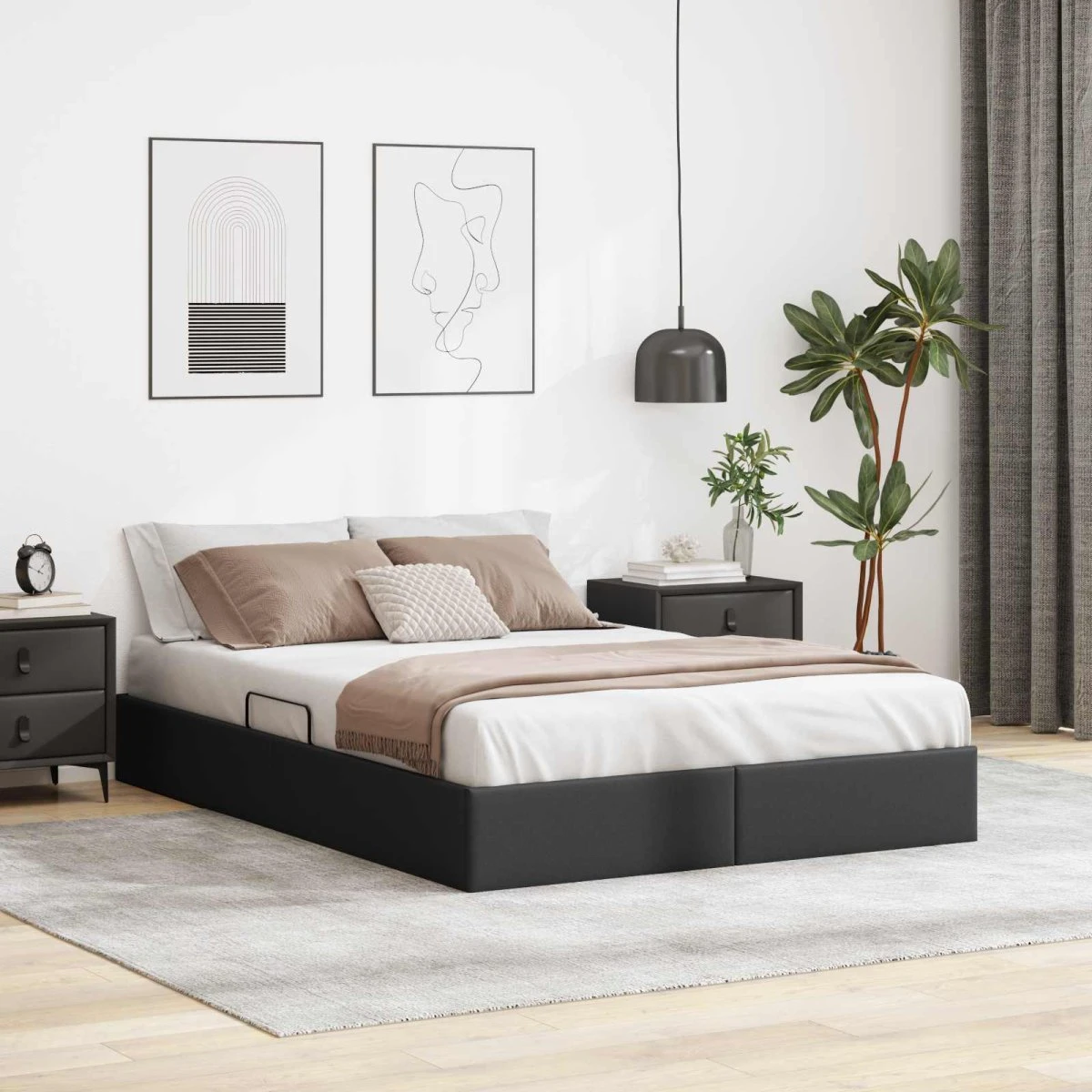 vidaXL Ottoman Sengestel med opbevaring, Sort, 140 x 190 cm