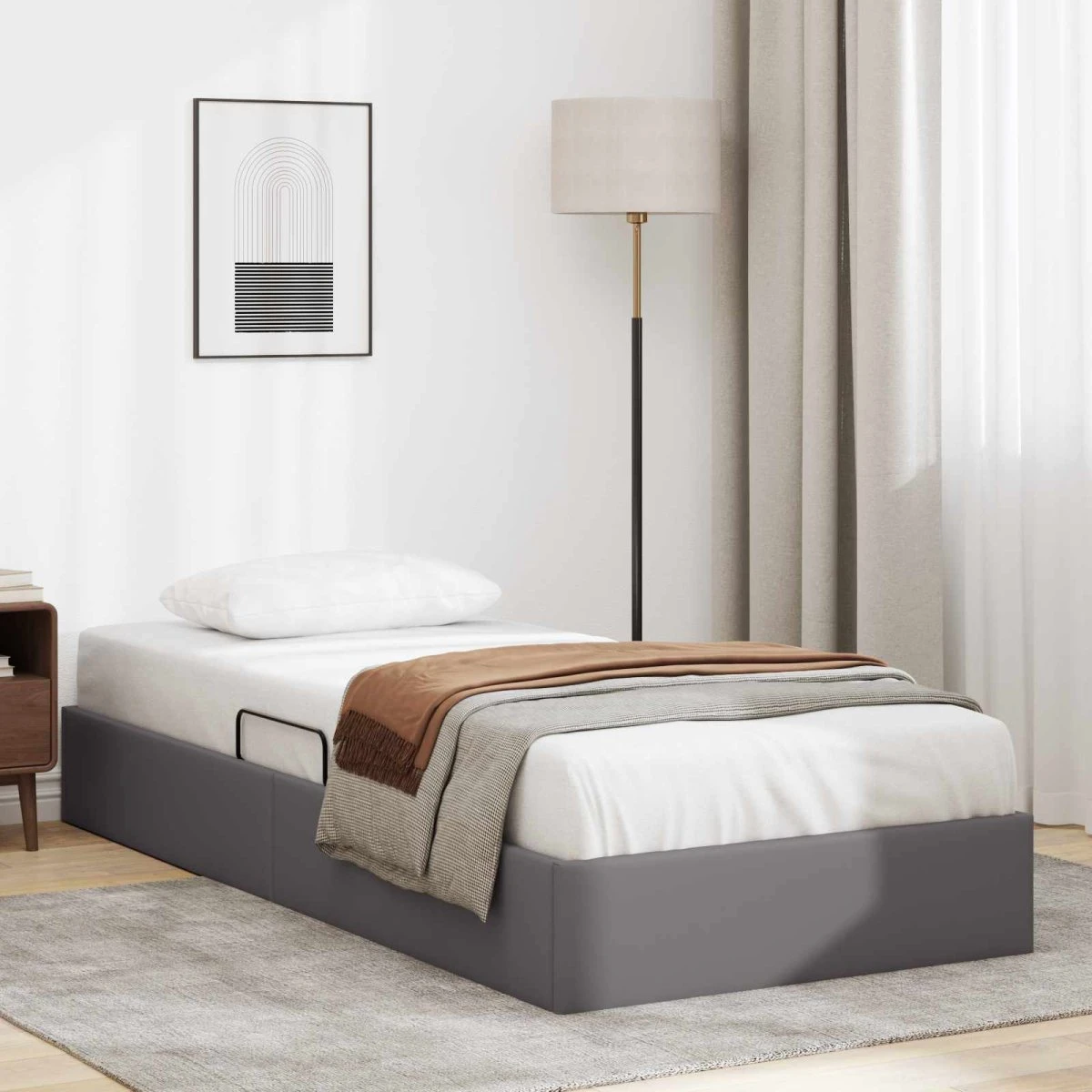 vidaXL Ottoman Sengestel med opbevaring, Grå, 90 x 200 cm