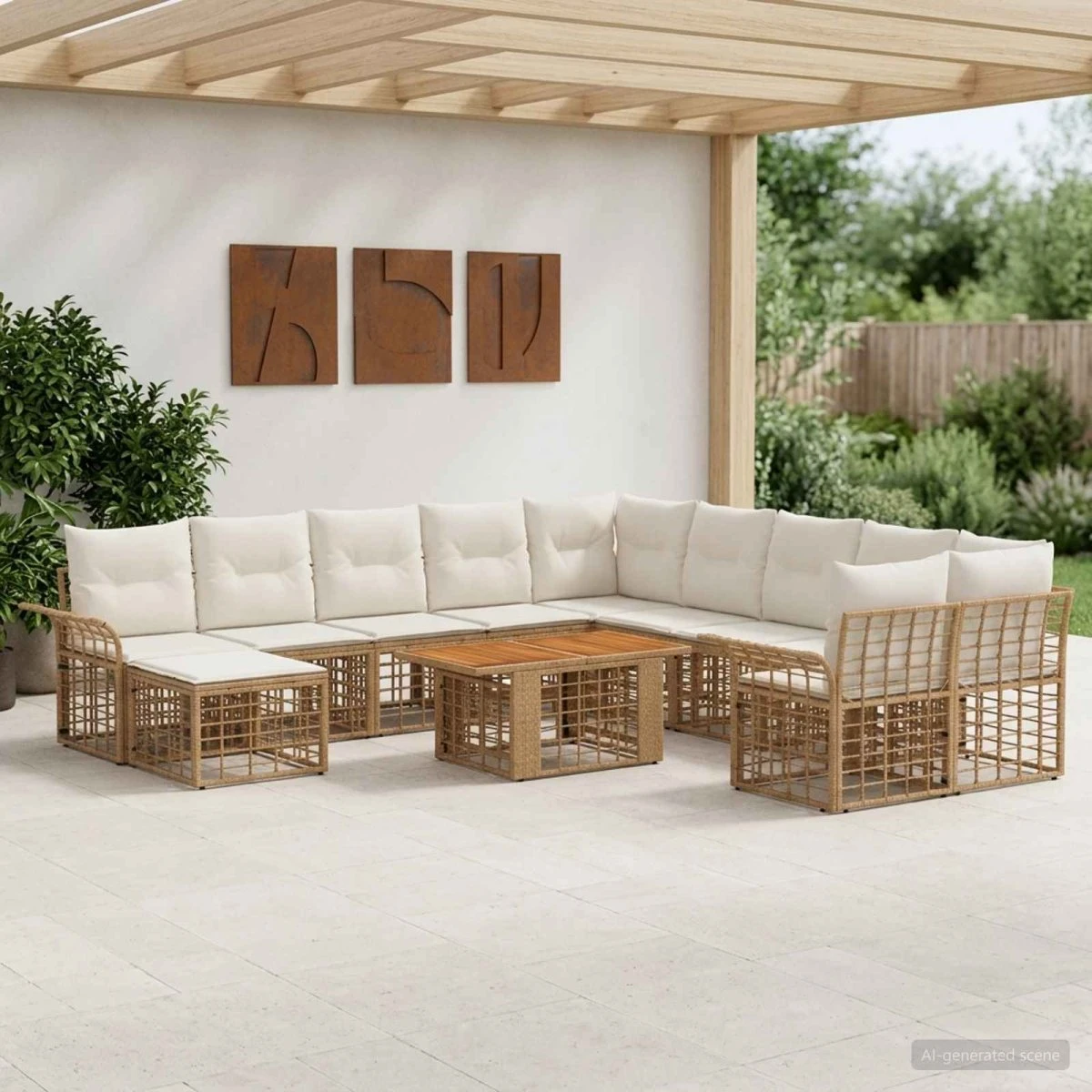 vidaXL Havesofasæt 12 dele i polyrattan - Naturlig/Cremehvid