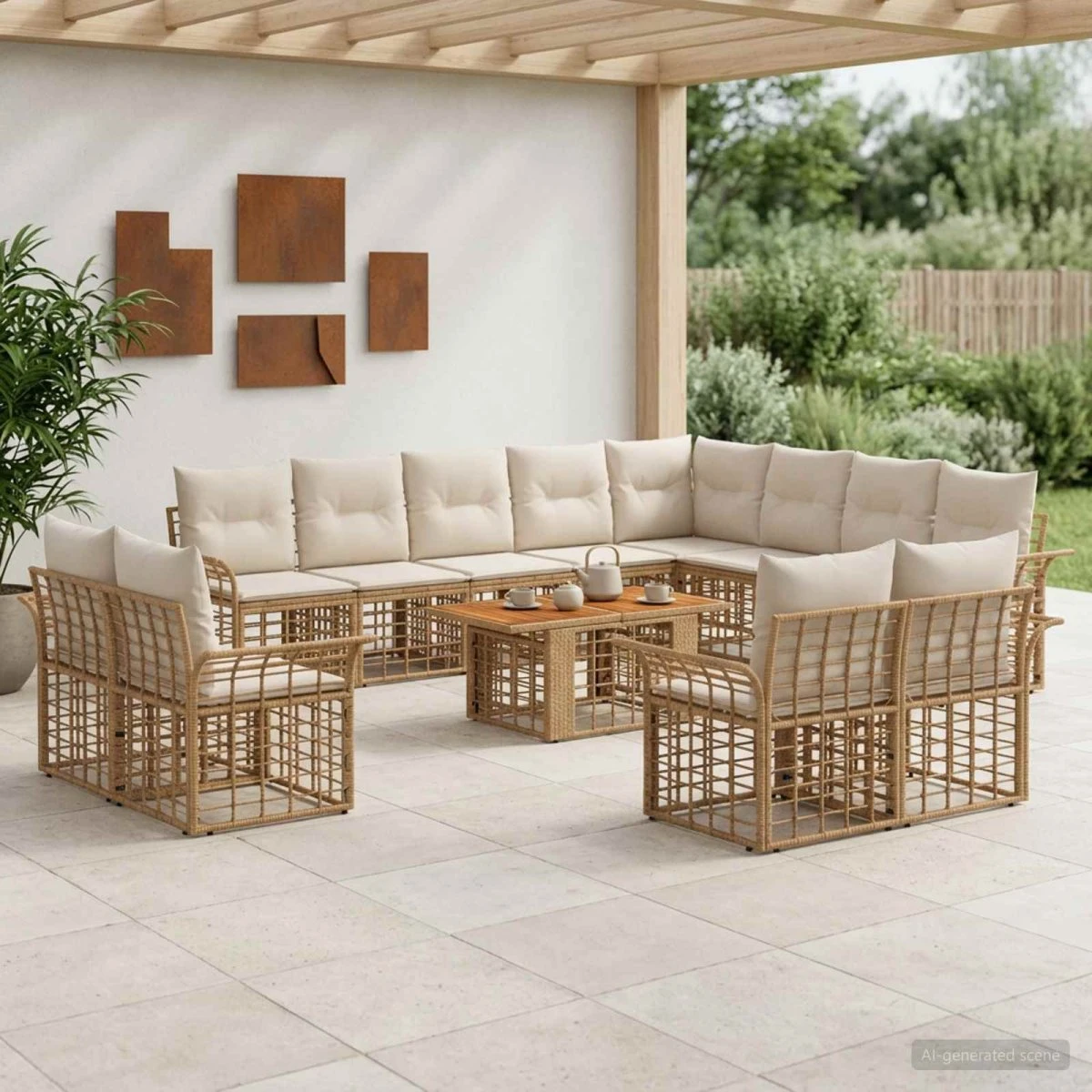 vidaXL Havesofa Sæt 13 stk. Polyrattan i Natur/Creme Hvid