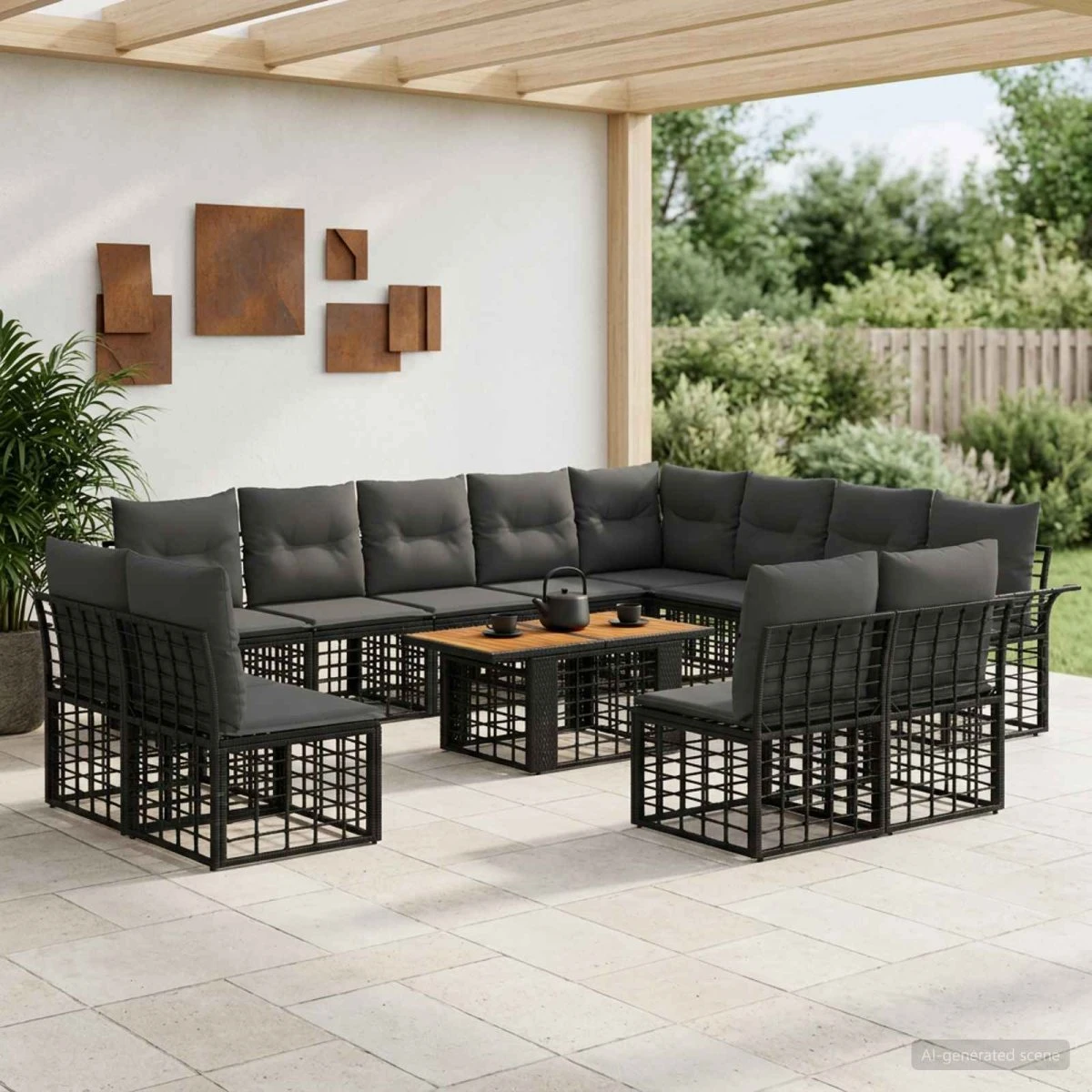 vidaXL Havesofa Sæt 13 stk. Sort og Mørkegrå Polyrattan