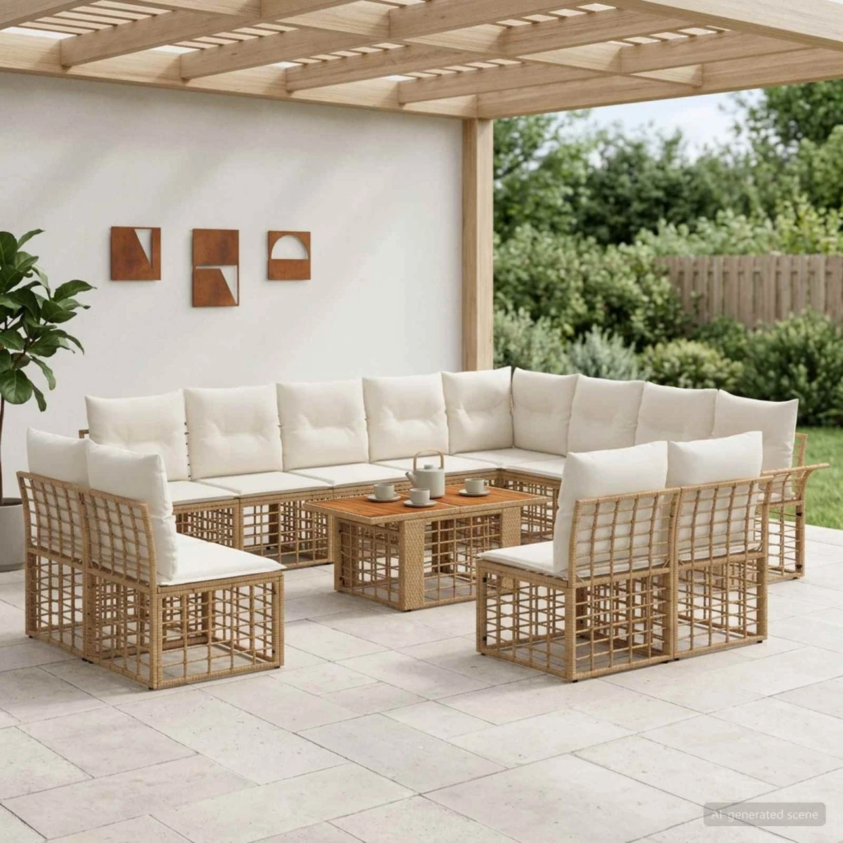 vidaXL Havesofasæt 13 stk. Polyrattan i Naturlig & Cremehvid