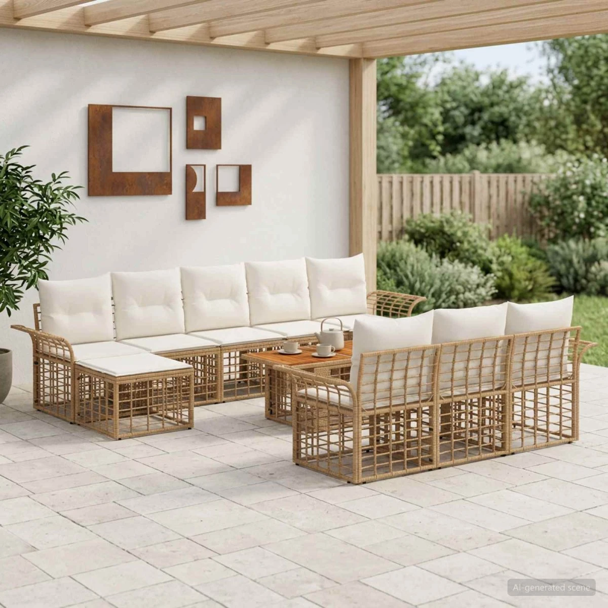 vidaXL Havesofa Sæt 11 stk. i Naturlig/Creme Hvid Polyrattan
