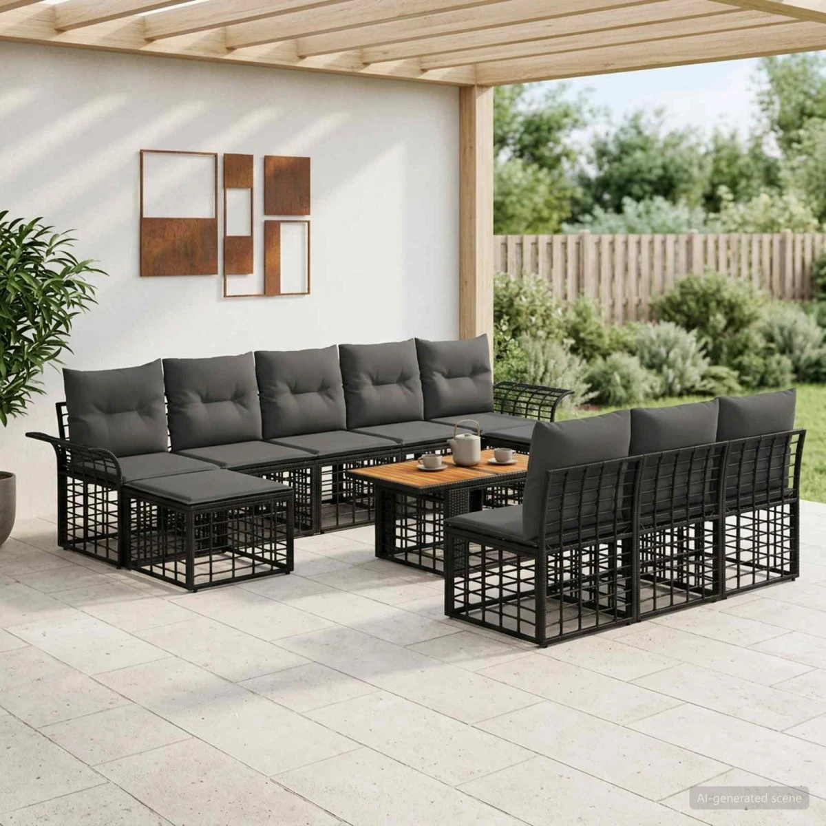 vidaXL Havesofasæt 11 dele i sort og mørkegrå polyrattan