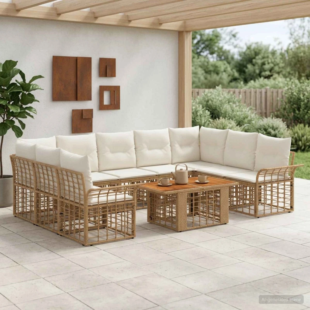 vidaXL Havesofasæt 10 dele i polyrattan - Naturlig & Creme Hvid