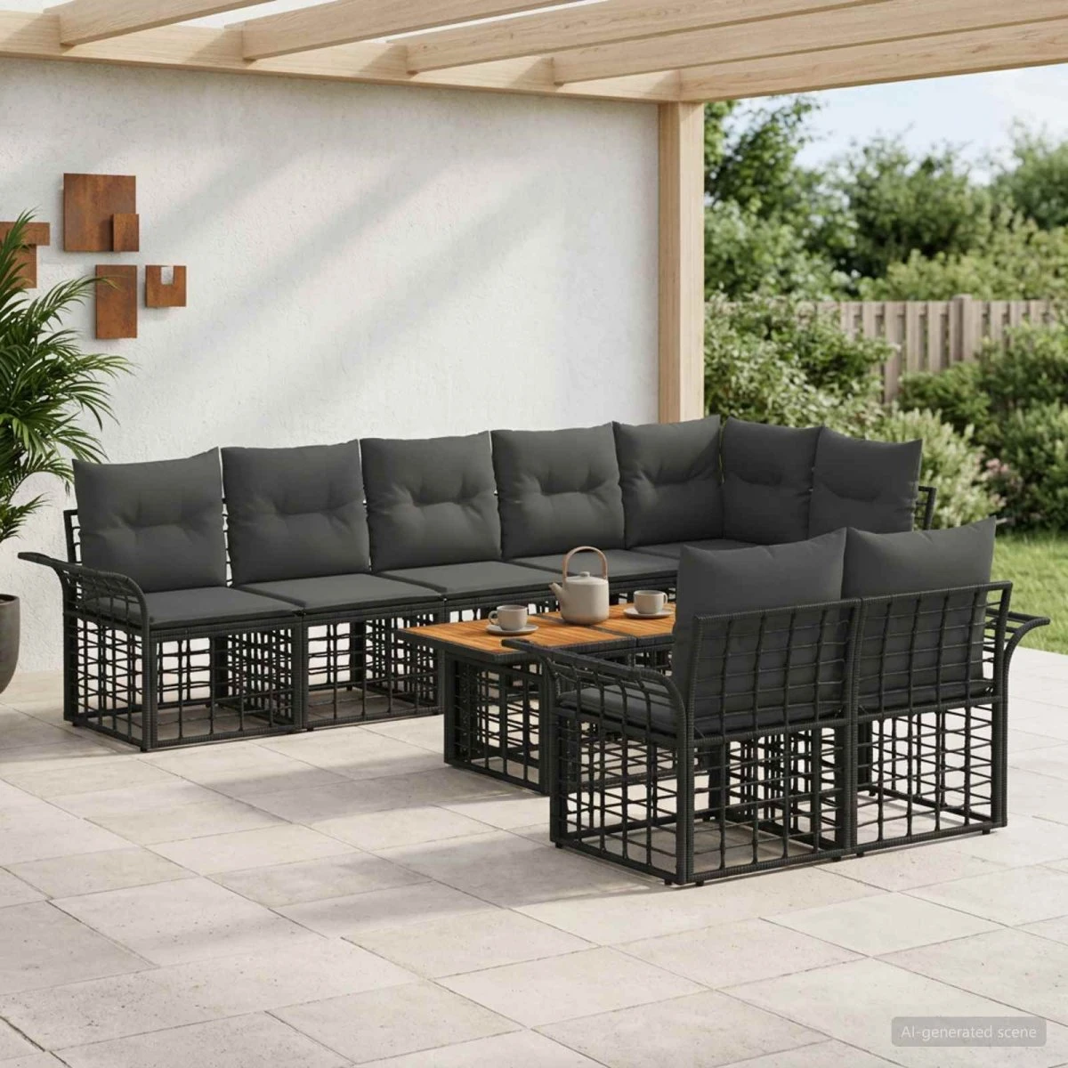 vidaXL Havesofa Sæt 9 stk. Sort og Mørkegrå Polyrattan