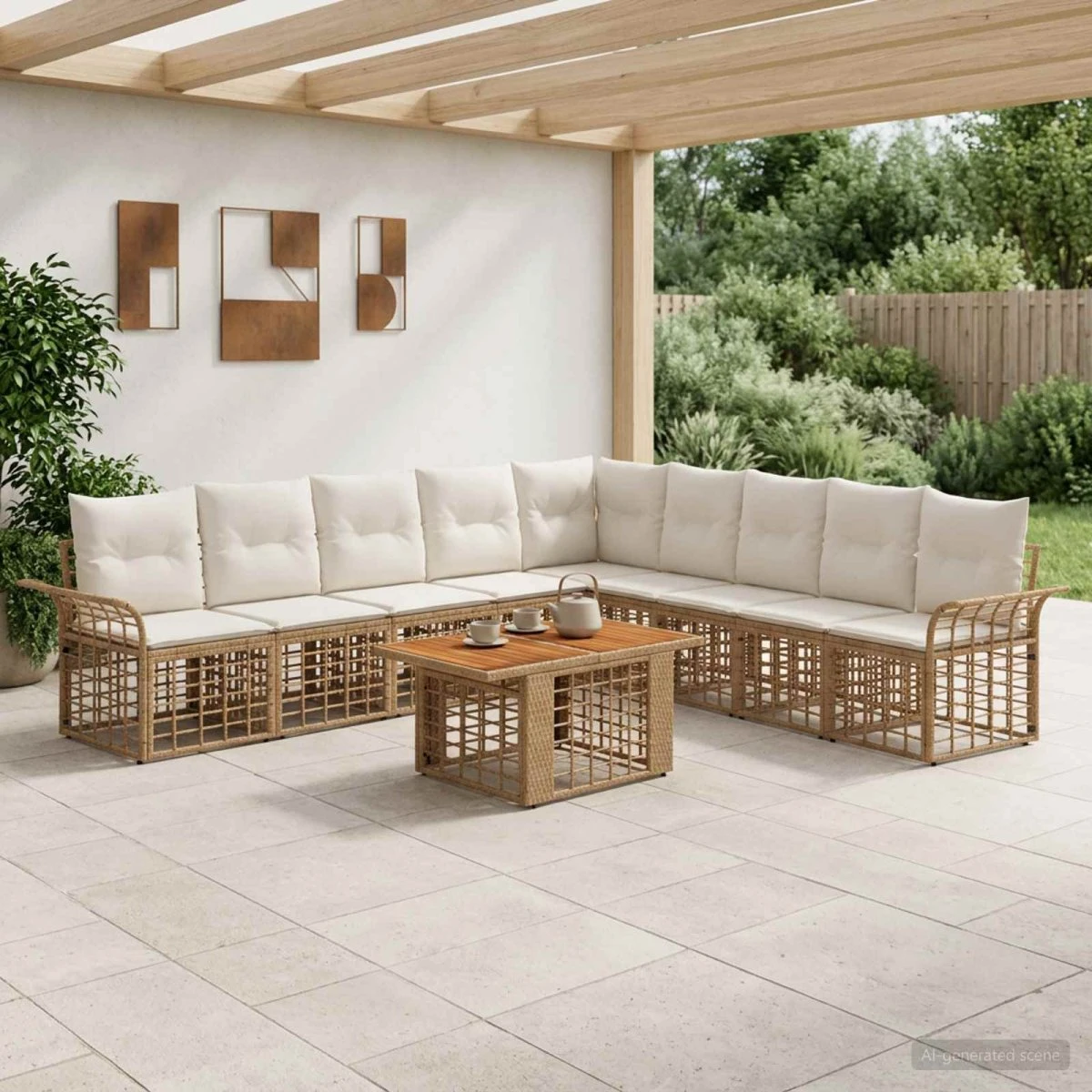 vidaXL Havesofasæt 10 stk. i Polyrattan - Naturlig/Cremehvid