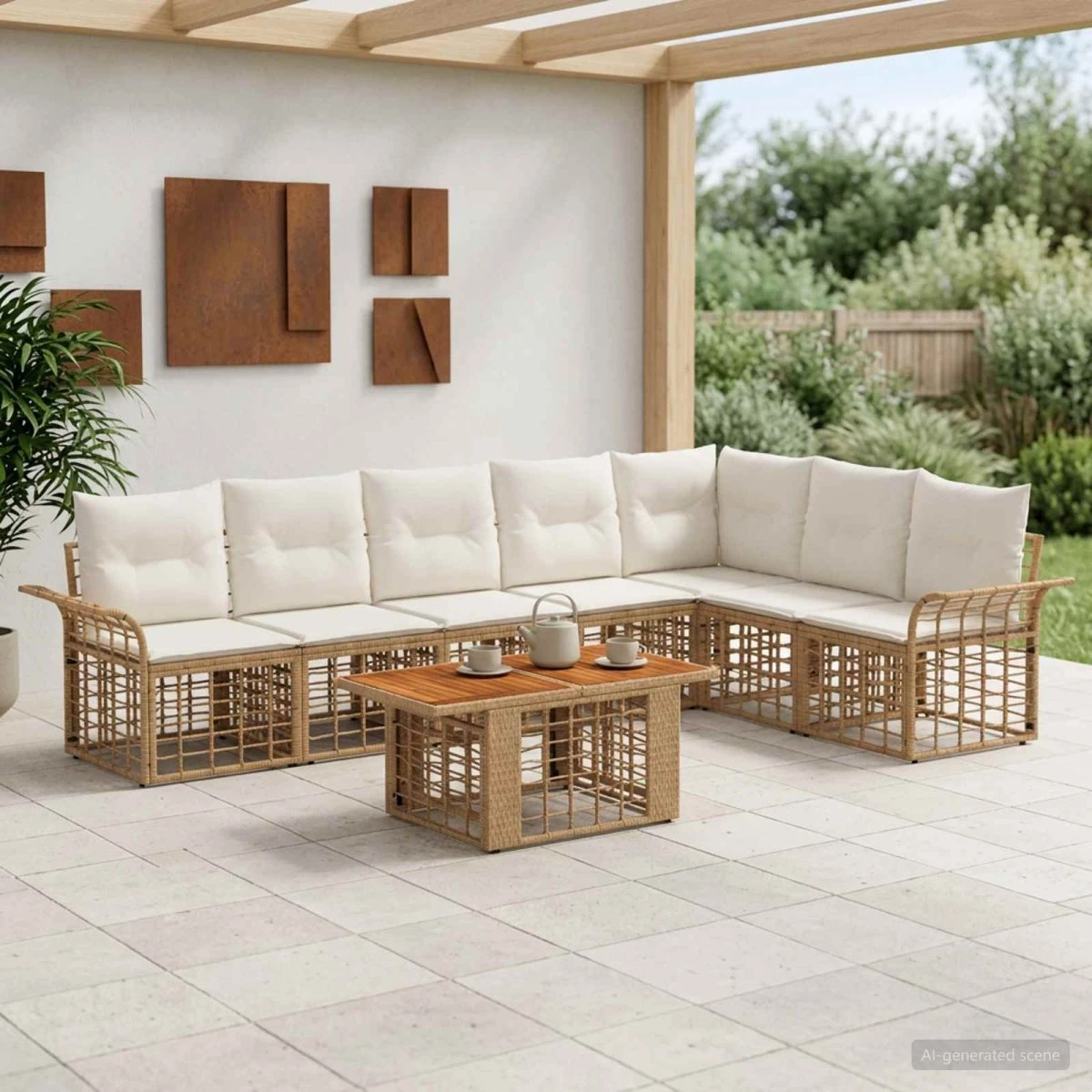 vidaXL Havesofa Sæt 8 stk. i Polyrattan - Naturlig/Cremehvid
