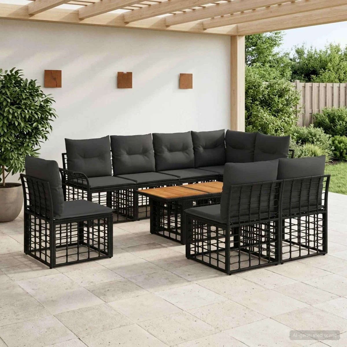 vidaXL Havesofasæt 9 dele i polyrattan, sort og mørkegrå