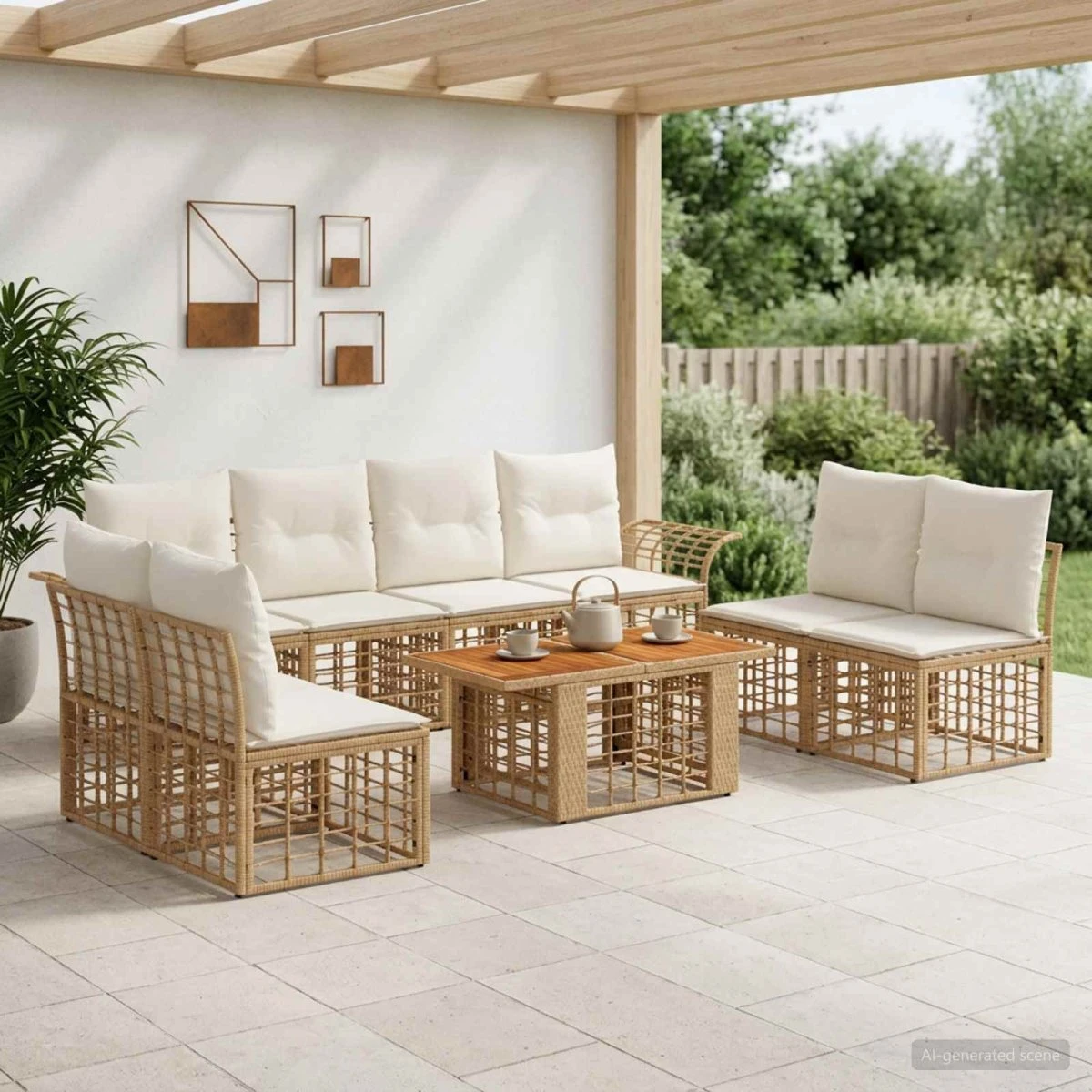 vidaXL Havesofasæt 9 stk. i Polyrattan - Naturlig & Cremehvid