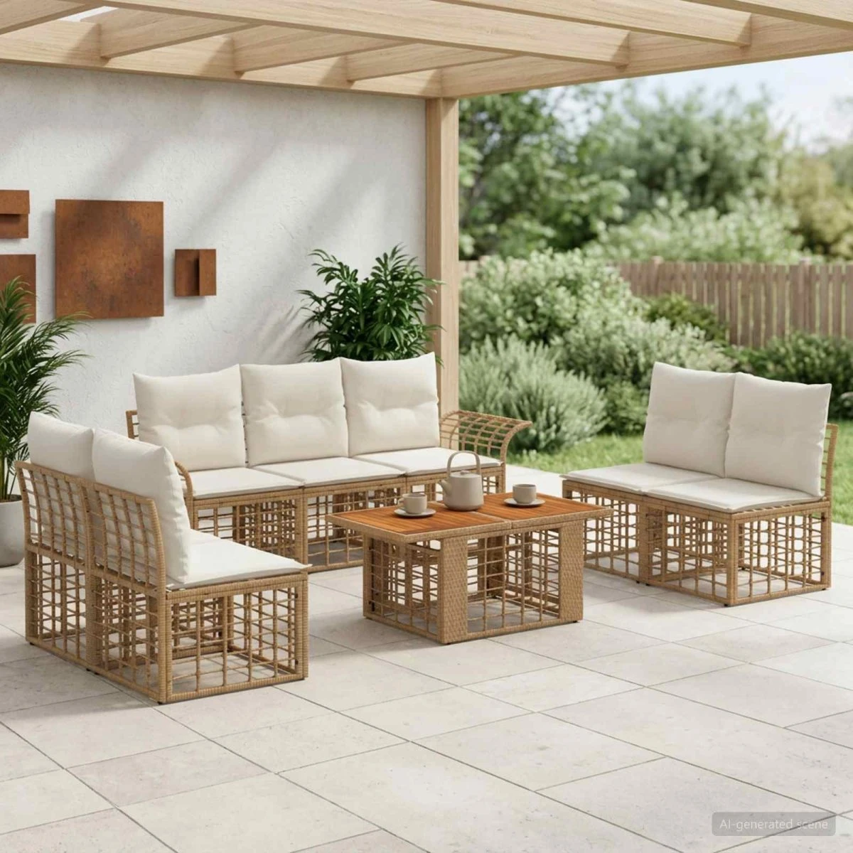 vidaXL Havesofa Sæt 8 stk. i Polyrattan - Naturlig & Creme Hvid