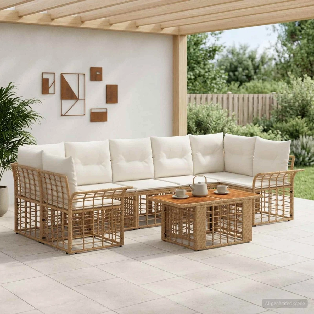 vidaXL Havesofa Sæt 8 stk. i Polyrattan - Naturlig/Creme Hvid