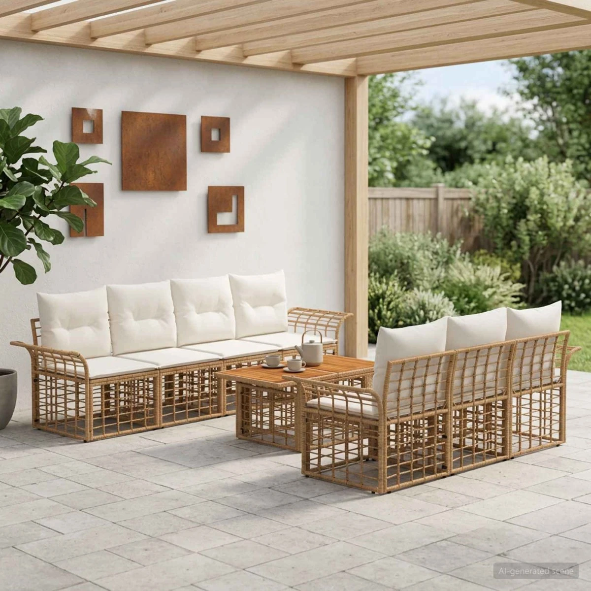 vidaXL Havesofasæt 8 stk. i polyrattan - Naturlig & Creme Hvid