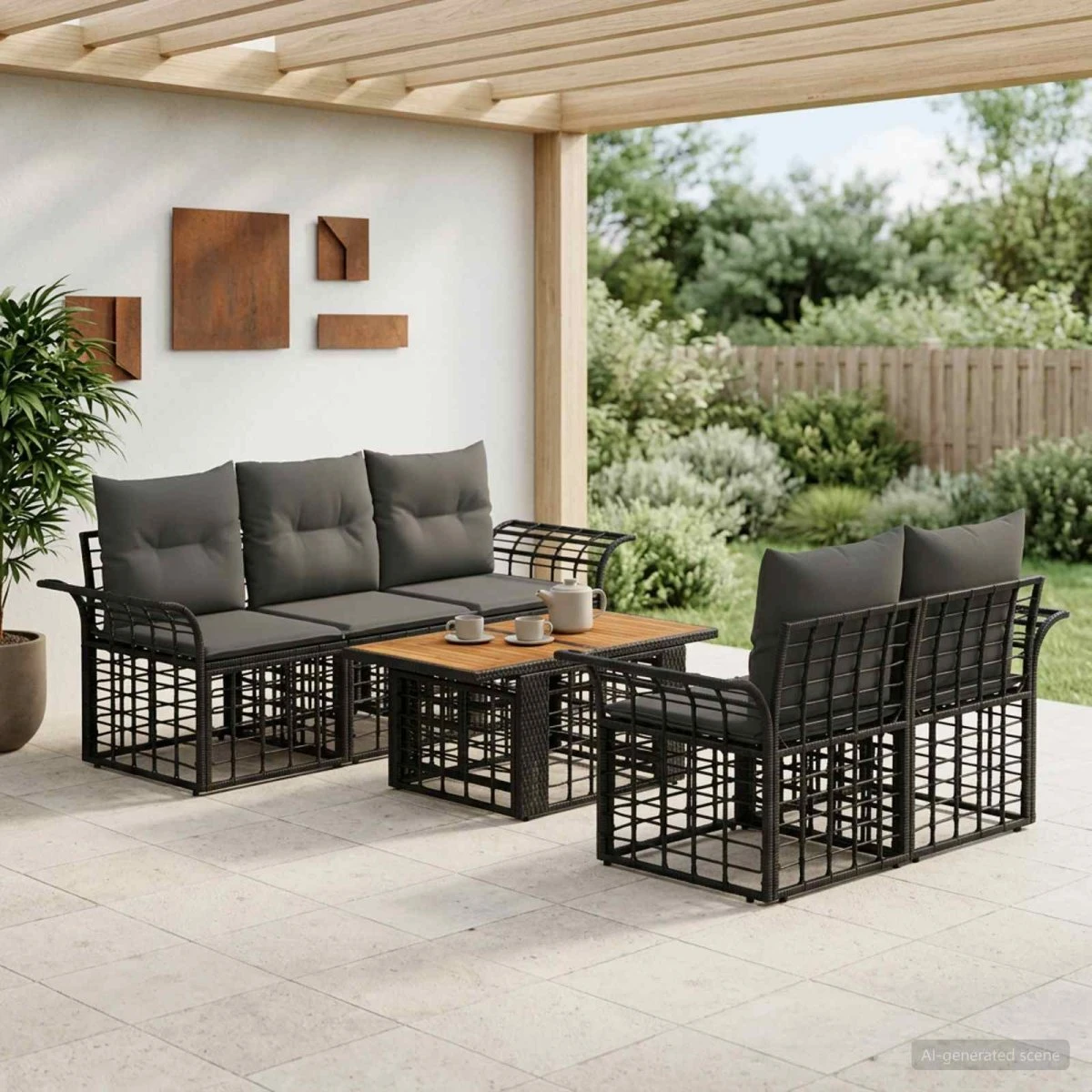 vidaXL Havesofa Sæt 6 stk. Sort og Mørkegrå i Polyrattan
