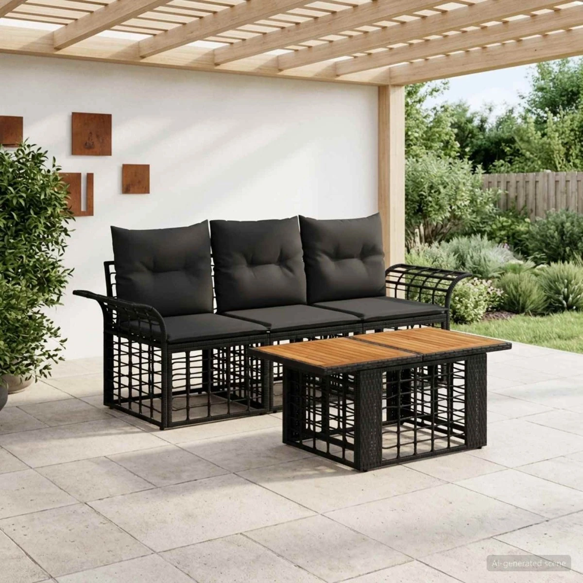 vidaXL Havesofasæt 4 dele i polyrattan, sort og mørkegrå