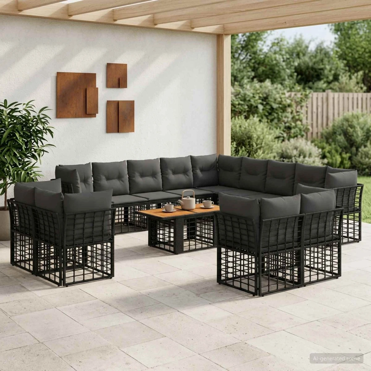 vidaXL Havesofa Sæt 14 stk. Sort og Mørkegrå Polyrattan