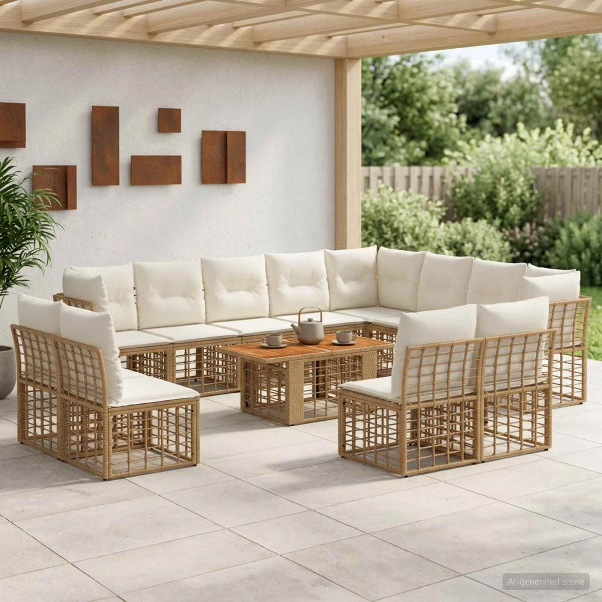 vidaXL Havesofasæt 13 stk. i Polyrattan - Naturlig & Cremehvid