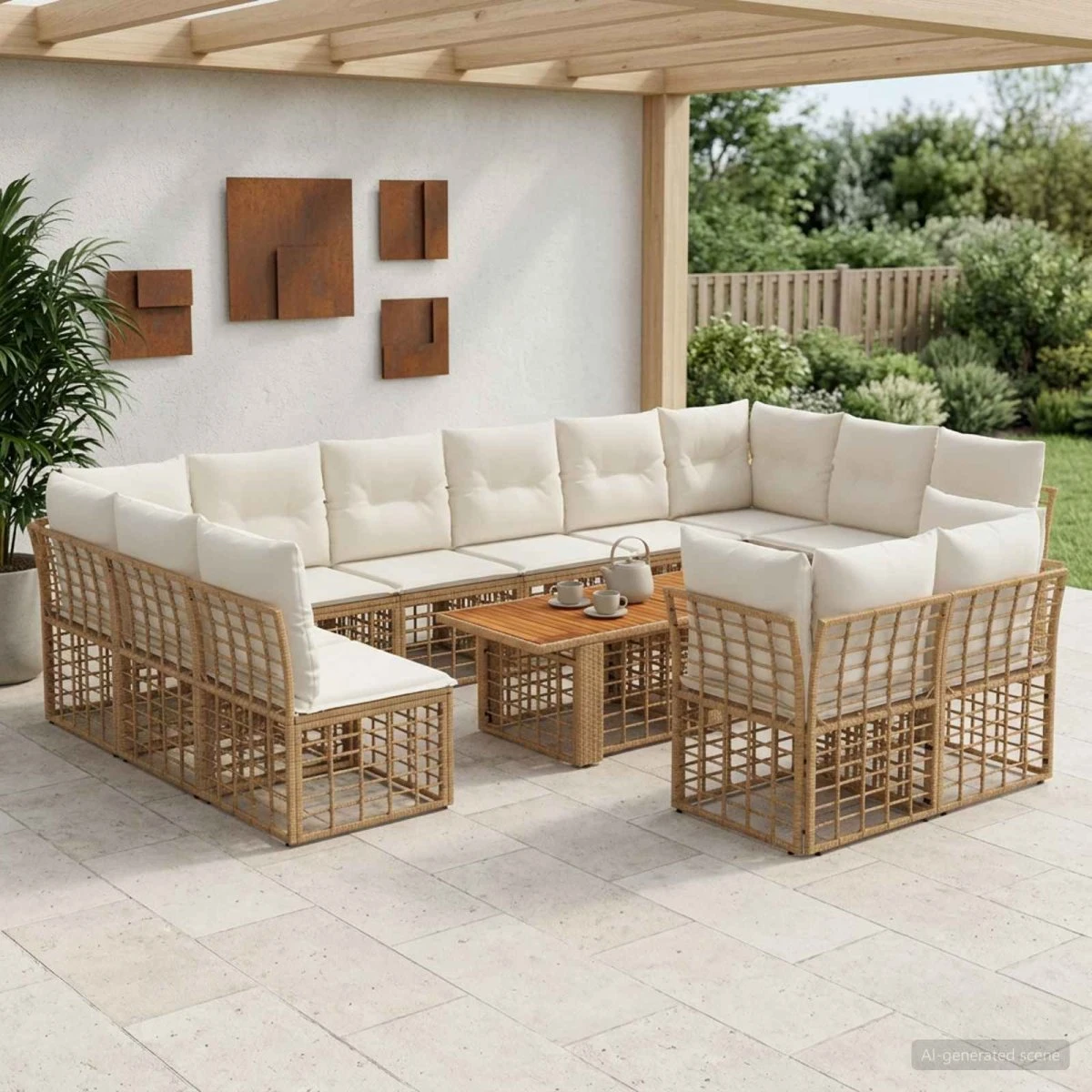 vidaXL Havesofasæt 13 stk. i polyrattan - Naturlig/Cremehvid
