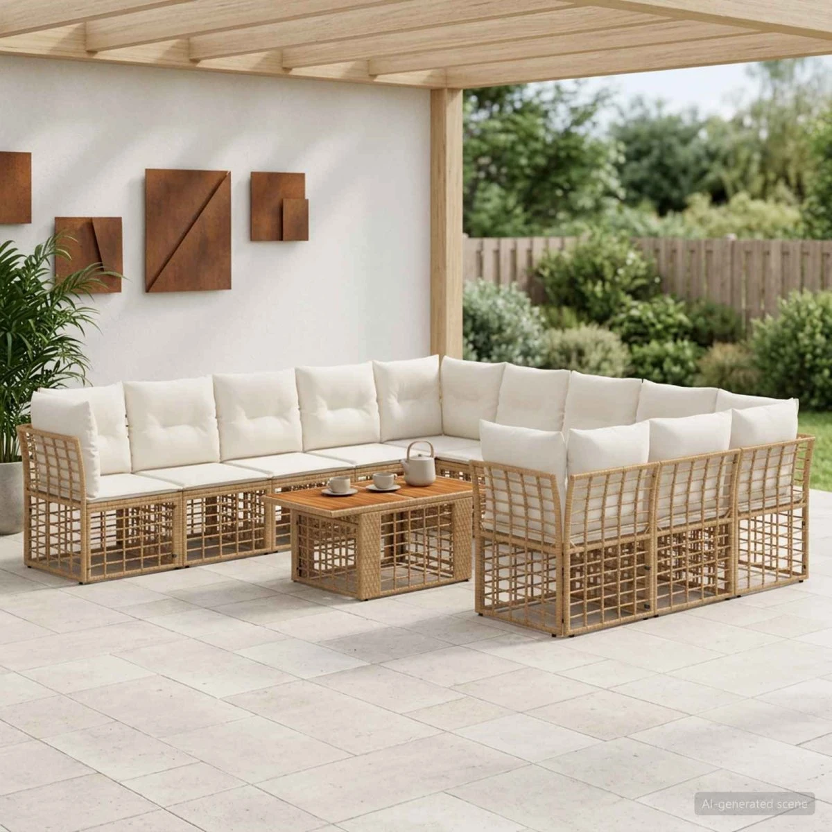 vidaXL Havesofasæt 12 stk. i Polyrattan - Naturlig & Cremehvid