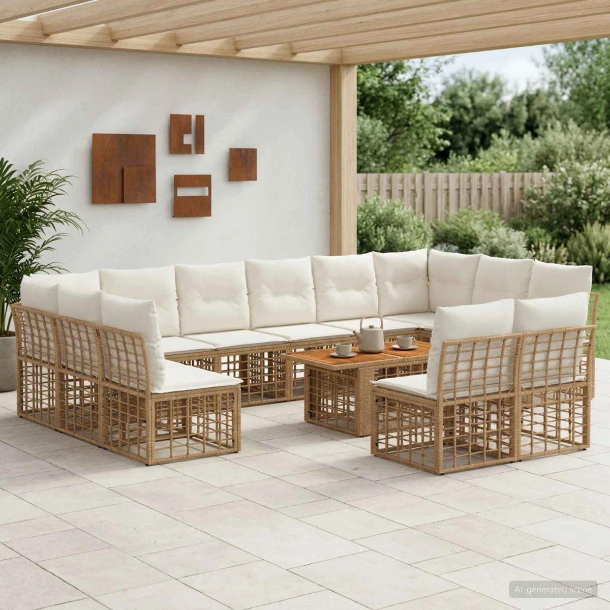 vidaXL Havesofasæt 13 dele i polyrattan - Naturlig & Creme Hvid