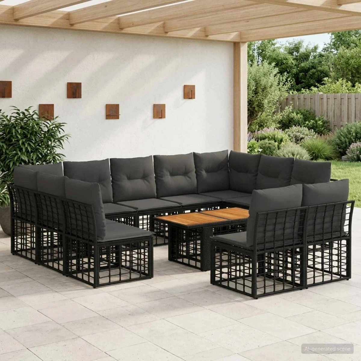 vidaXL Havesofa Sæt 12 stk. i Polyrattan - Sort og Mørkegrå