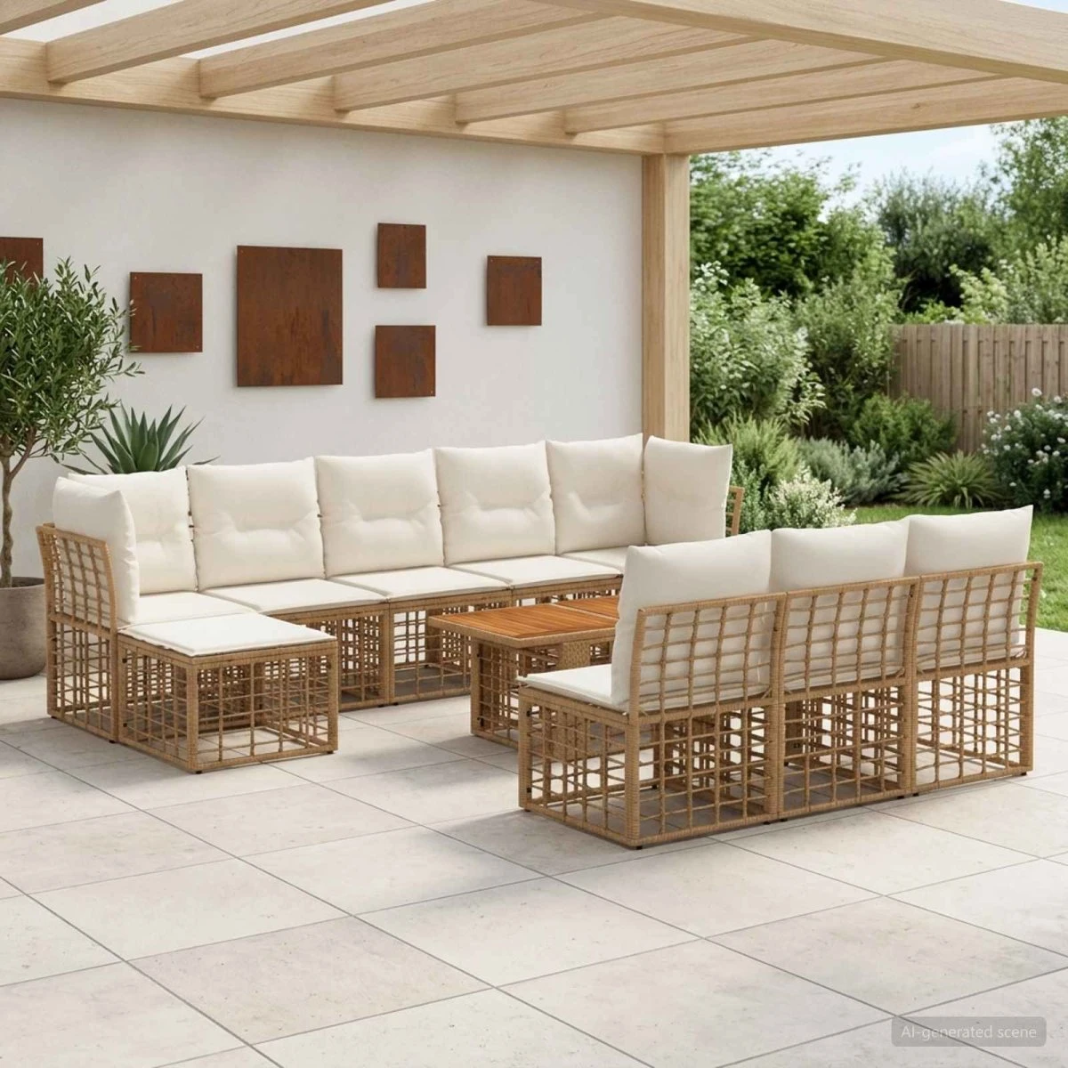 vidaXL Havesofasæt 11 stk. i Polyrattan - Naturlig/Creme