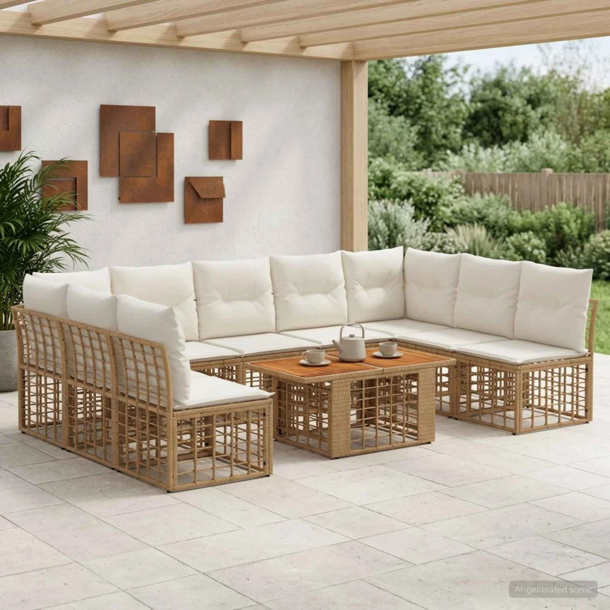 vidaXL Havesofasæt 10 dele i Polyrattan - Naturlig & Creme Hvid