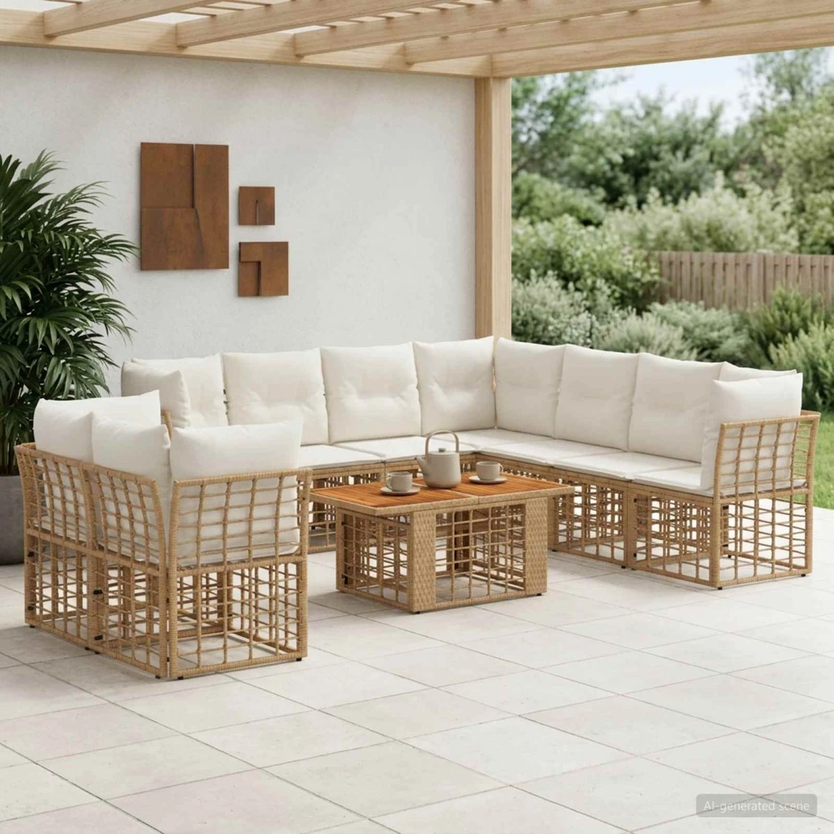 vidaXL Havesofasæt 10 dele i polyrattan - Naturlig & Creme Hvid