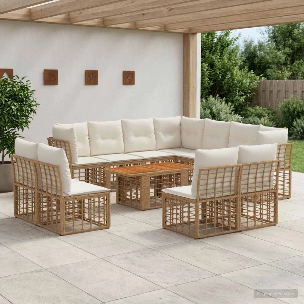 vidaXL Havesofa Sæt 12 stk. i Polyrattan - Natur & Cremehvid