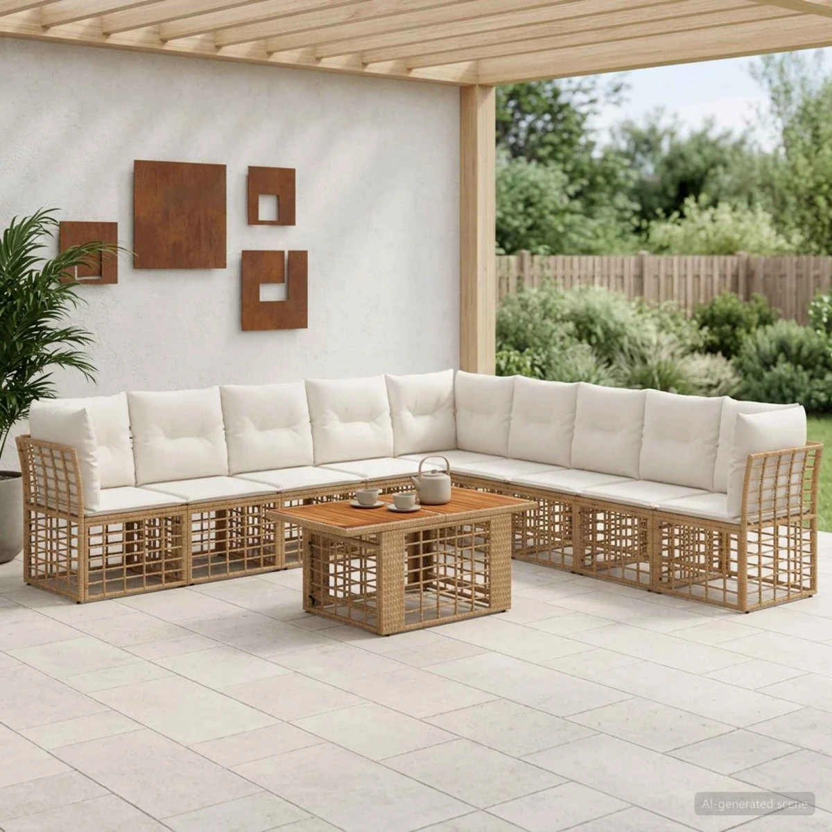 vidaXL Havesofasæt 10 stk. i Polyrattan - Naturlig/Cremehvid