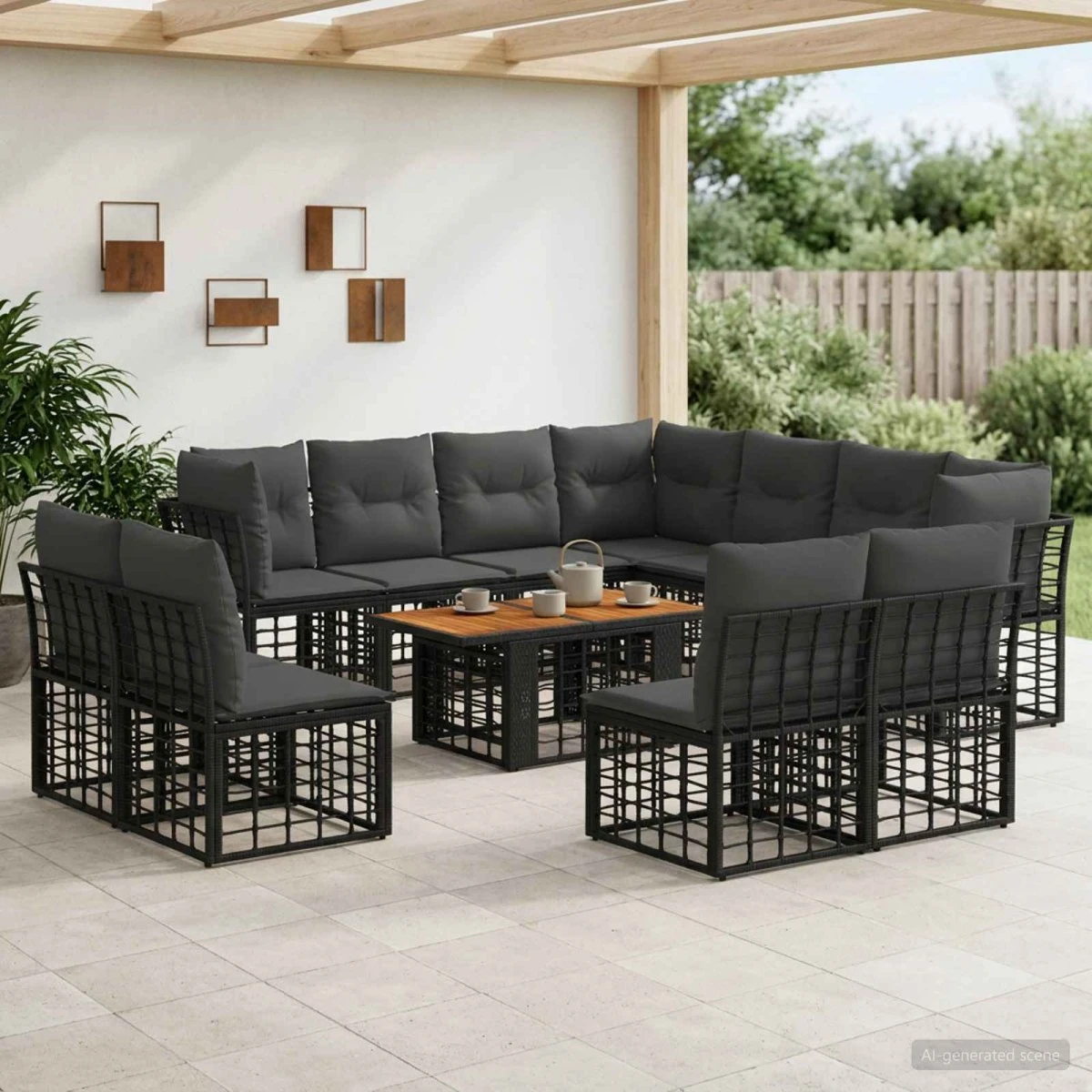 vidaXL Havesofa Sæt 12 stk. Polyrattan Sort/Mørkegrå