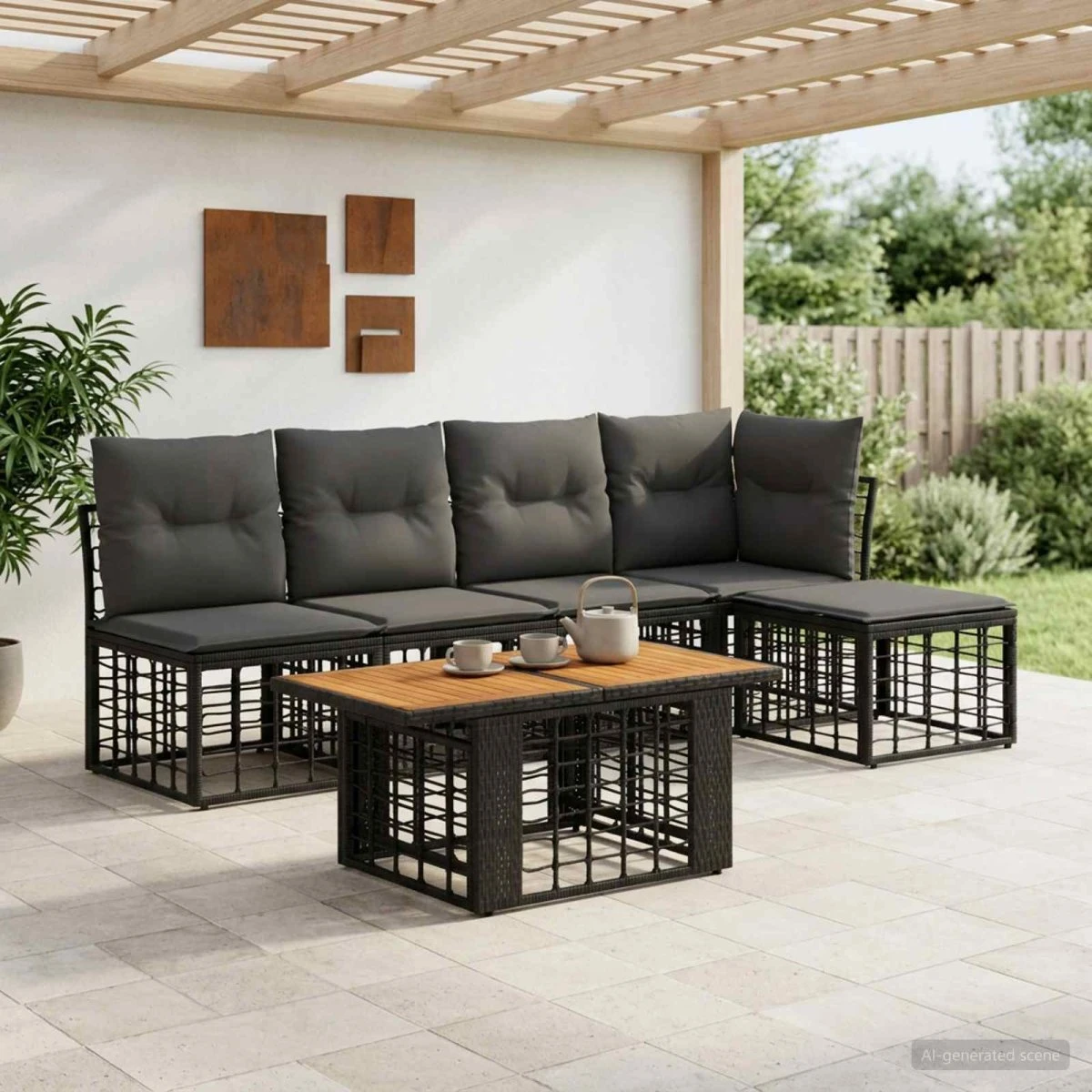 vidaXL Havesofasæt 6 dele - Sort og Mørkegrå Polyrattan