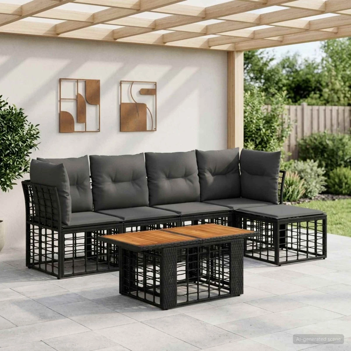 vidaXL Havesofasæt 6 dele i polyrattan, sort og mørkegrå